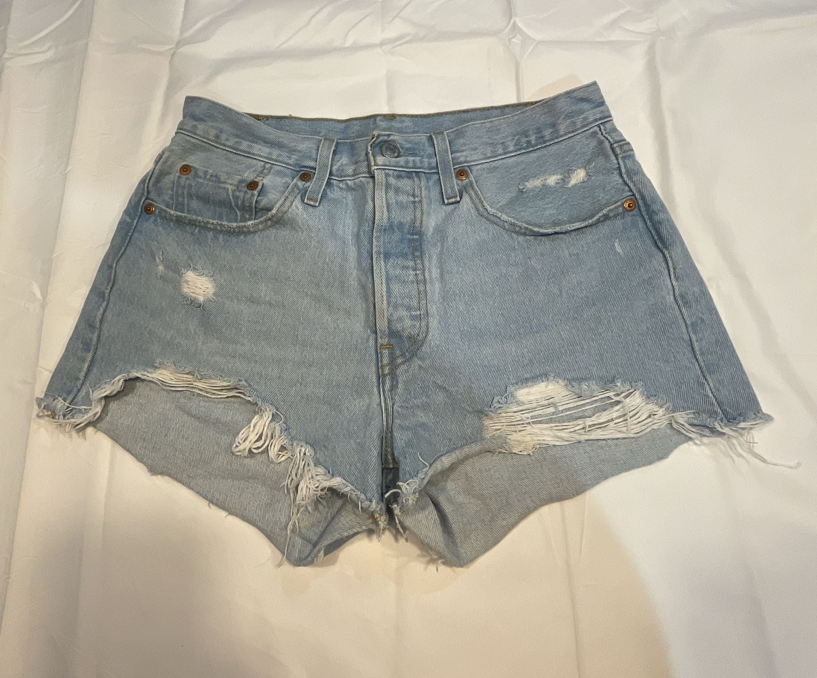 Levi’s 501 Women’s High Rise Button Fly Distressed Light Wash Denim Shorts