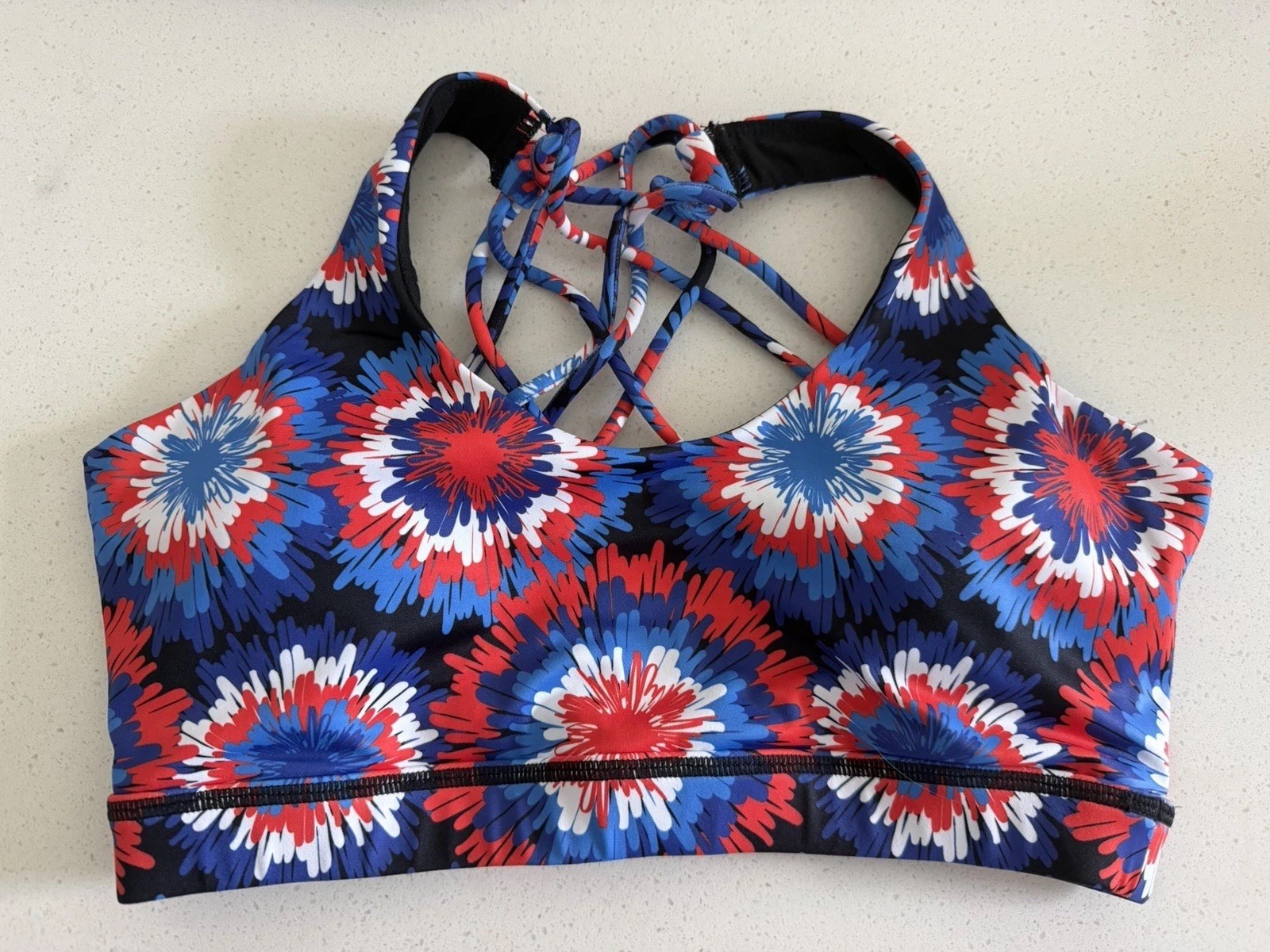 Constantly Varied Gear CVG Sports Bra S NWOT Patriotic Fireworks Strappy Back