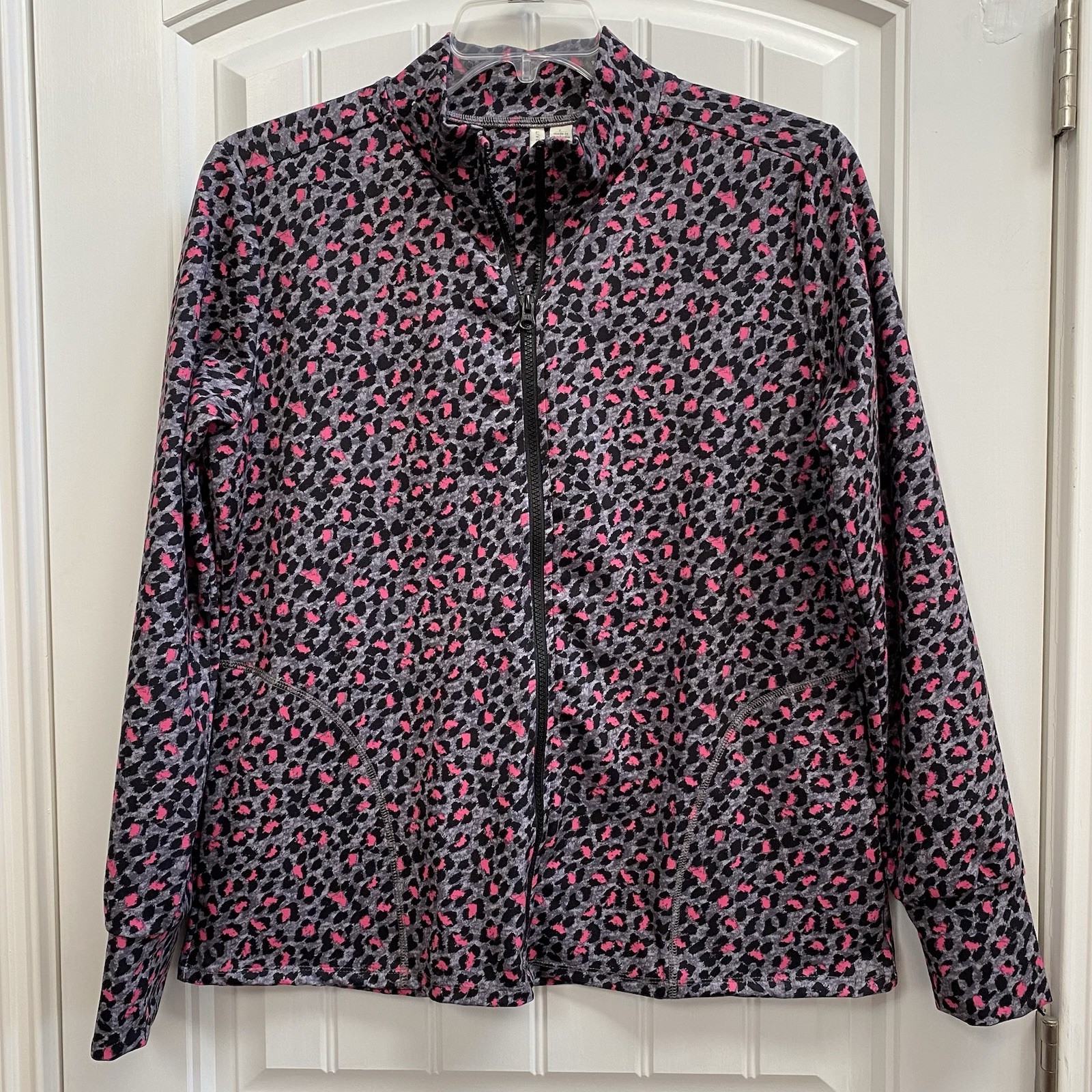 Live Well Active Women’s Large Pink Grey Black Leopard Print Jacket