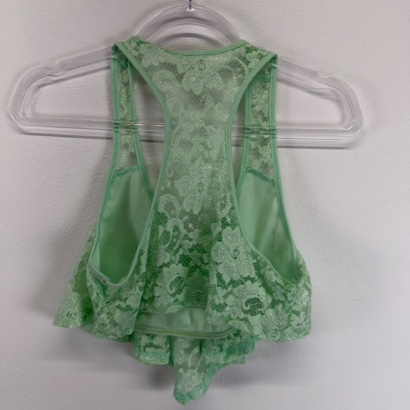 Kirra Mint Green Floral Lace Crop Top Racerback Flowy Ruffle Tiered PacSun S/M