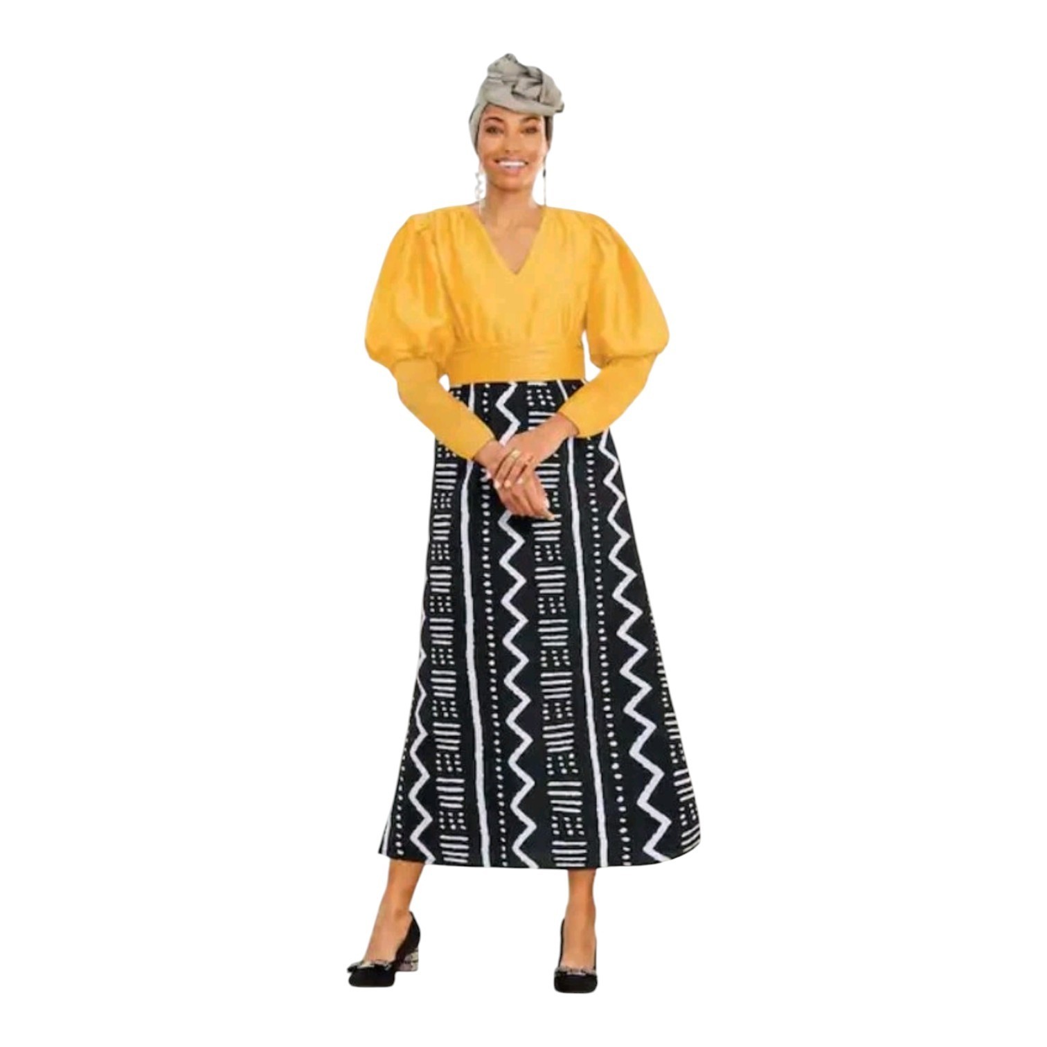 Sz 22W Ashro Gold Black African American Pride Kemani Dress Ethnic Bold Tribal