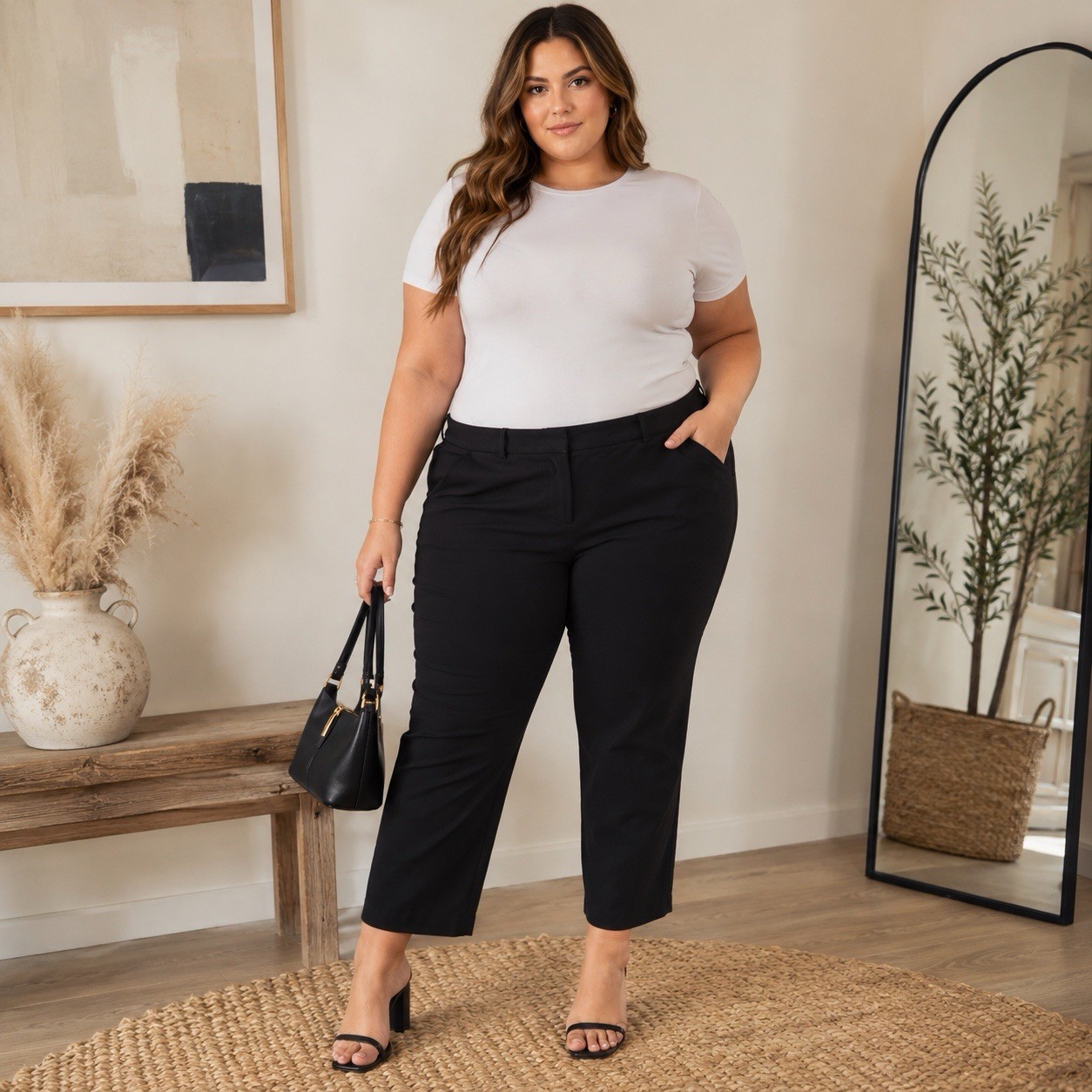 Notations Black Dress Pants Women 20W Plus Size Career Office Stretch Ankle