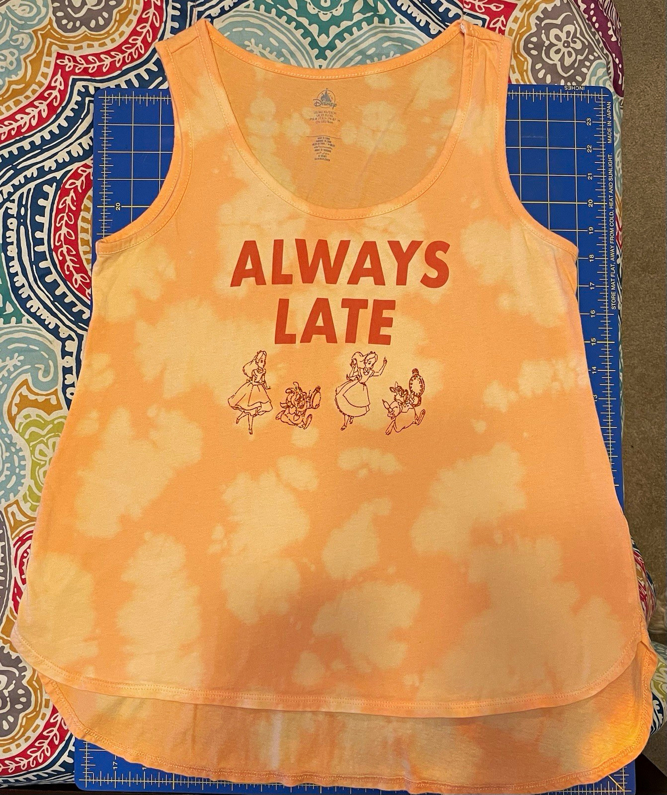 Disney Alice in Wonderland “Always Late” Orange Tie-Dye Tank Top XS