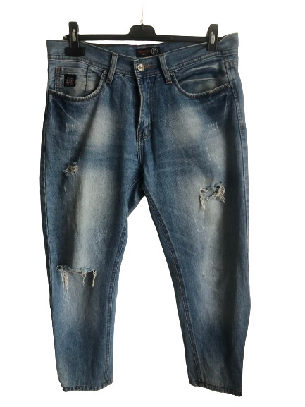 Relucky boyfriend mom jeans W 33 DE 21 short destroyed distressed look pants blue