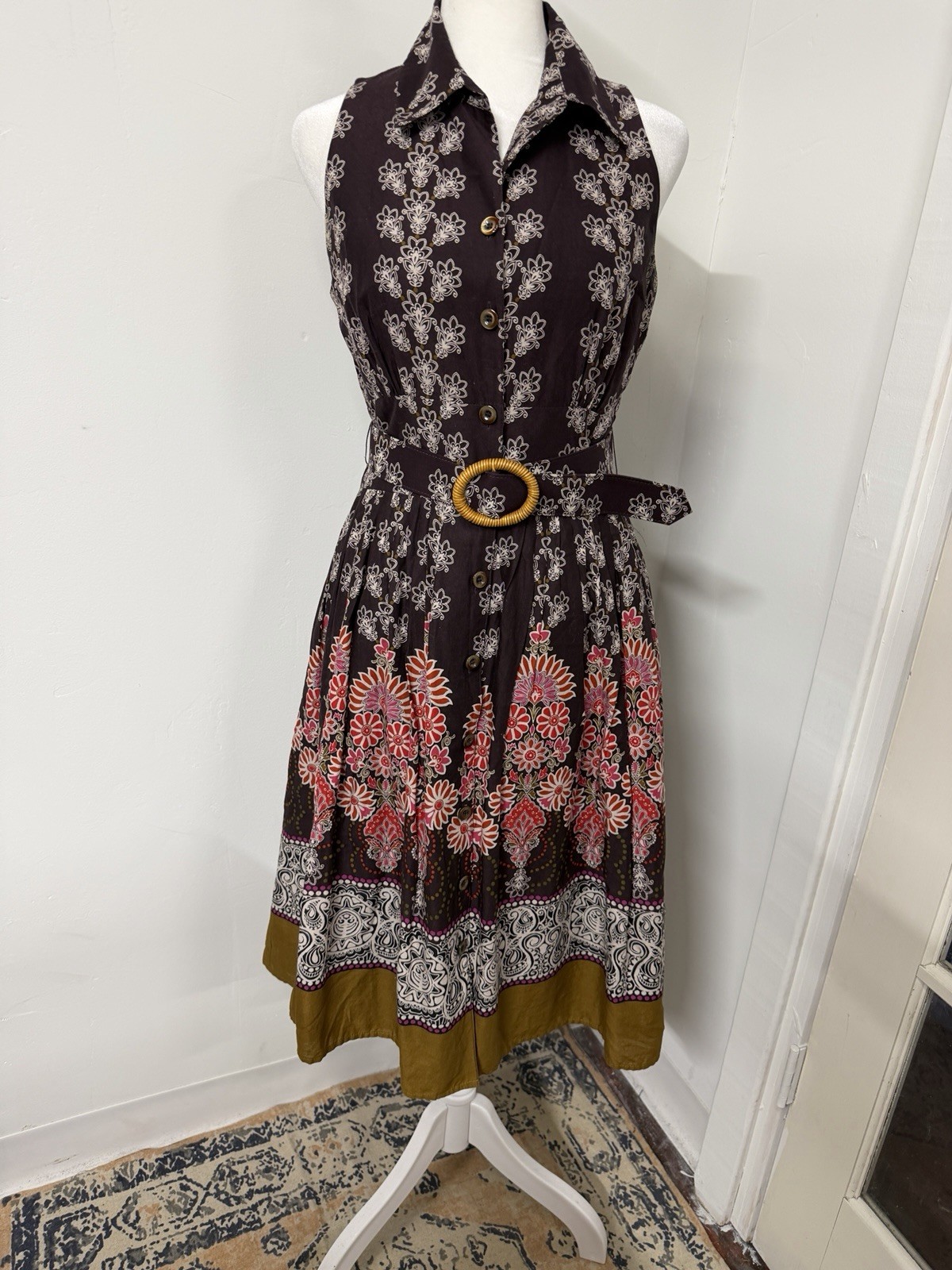 VTG 90s Cold Water Creek 6 Plum Purple Brown Paisley Floral 100% Cotton Fairy