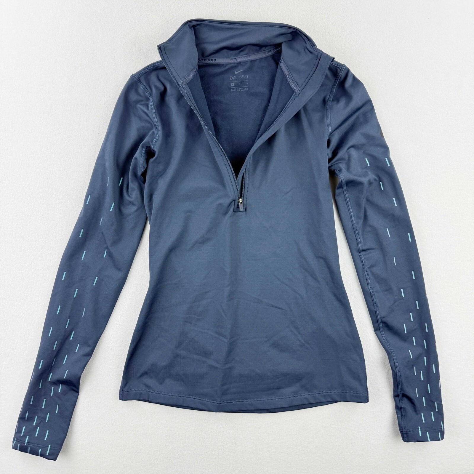 NIKE Pro Hyperwarm Linear 1/2 Zip Dri Fit Size S Womens Blue 914586-104