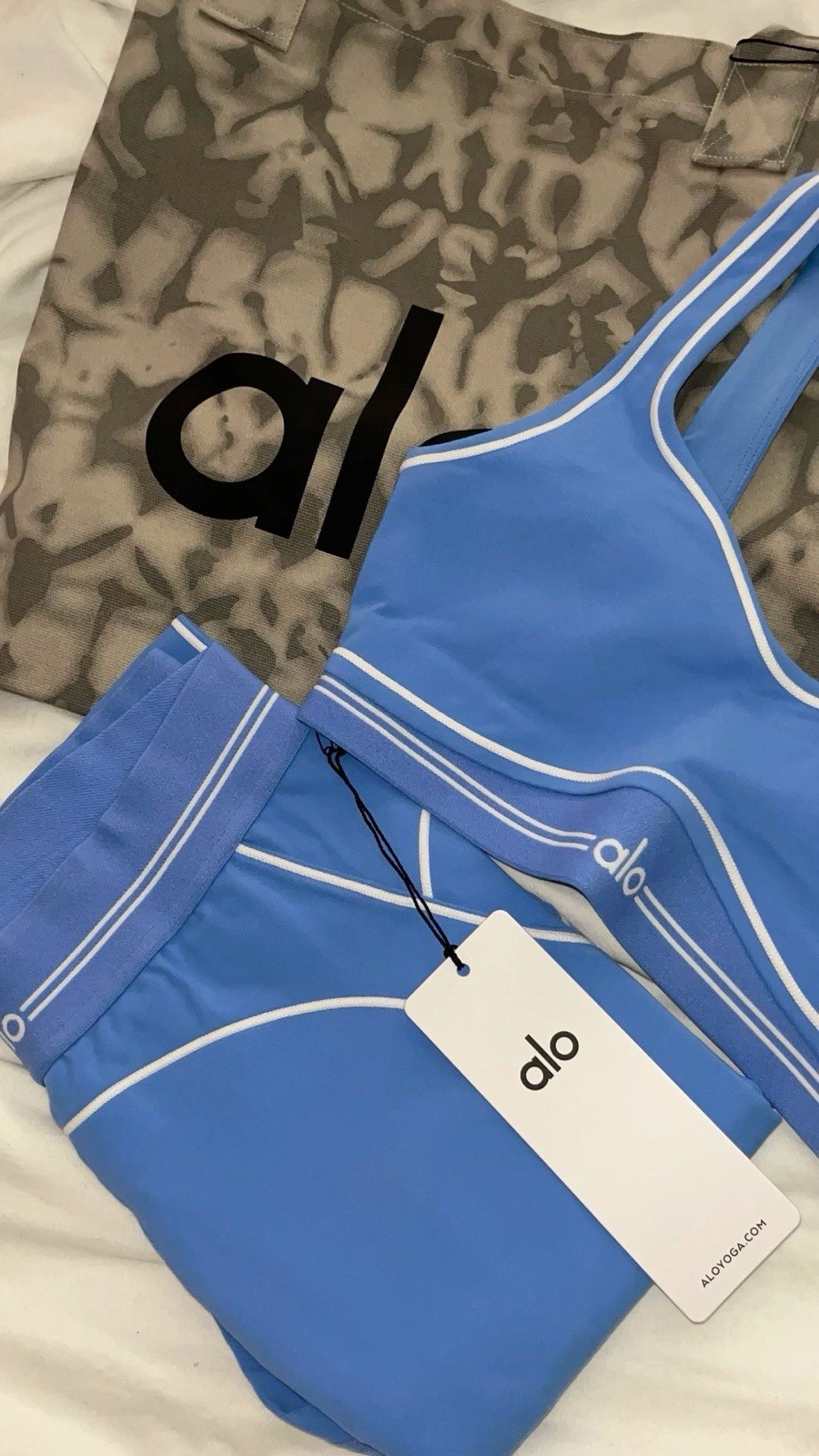 Alo Blue 2pc Athleisure Set Sports Bra Leggings Knit Stretch Size S