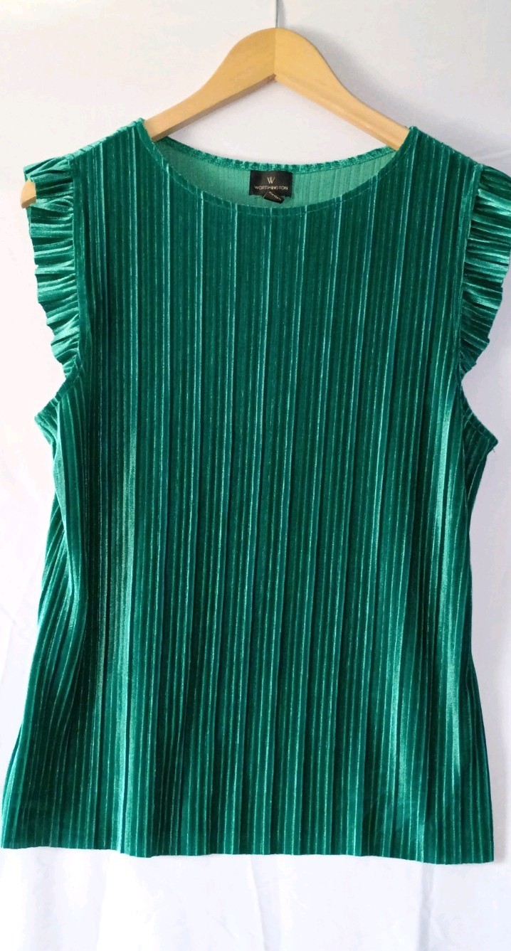 Worthington, Size L, NWT, Pleated, Micro Velvet Shirt, Luscious Green