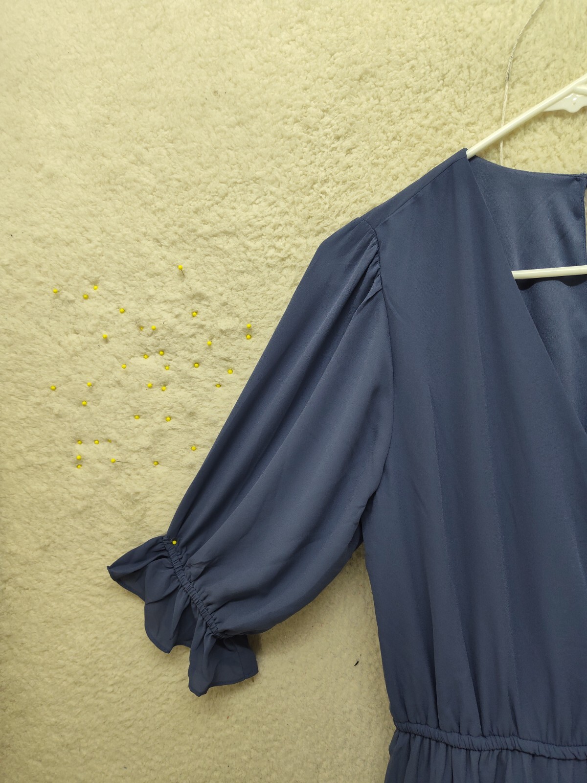 Halogen Women Dress Medium Blue 100% Polyester Short Sleeve Ruffle Casual Mini