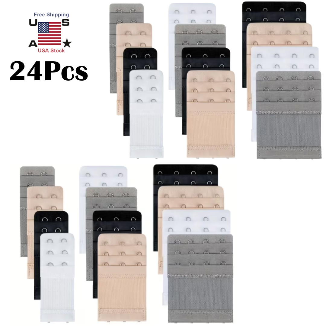 24Pcs Adjustable Bra Extender 2/3/4 Hooks with Elastic Underwear Strap Extension