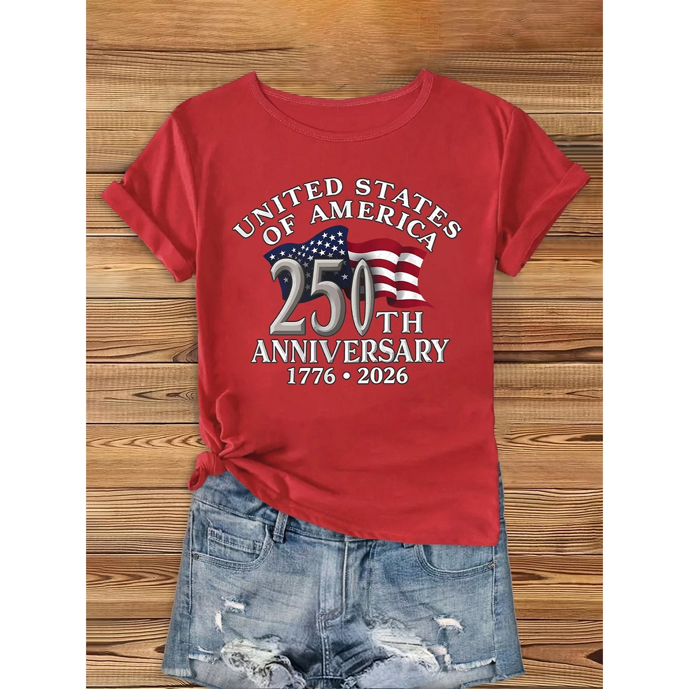 Women Patriotic T-Shirt Stars American Fireworks Design Casual Tops Pullover ♮