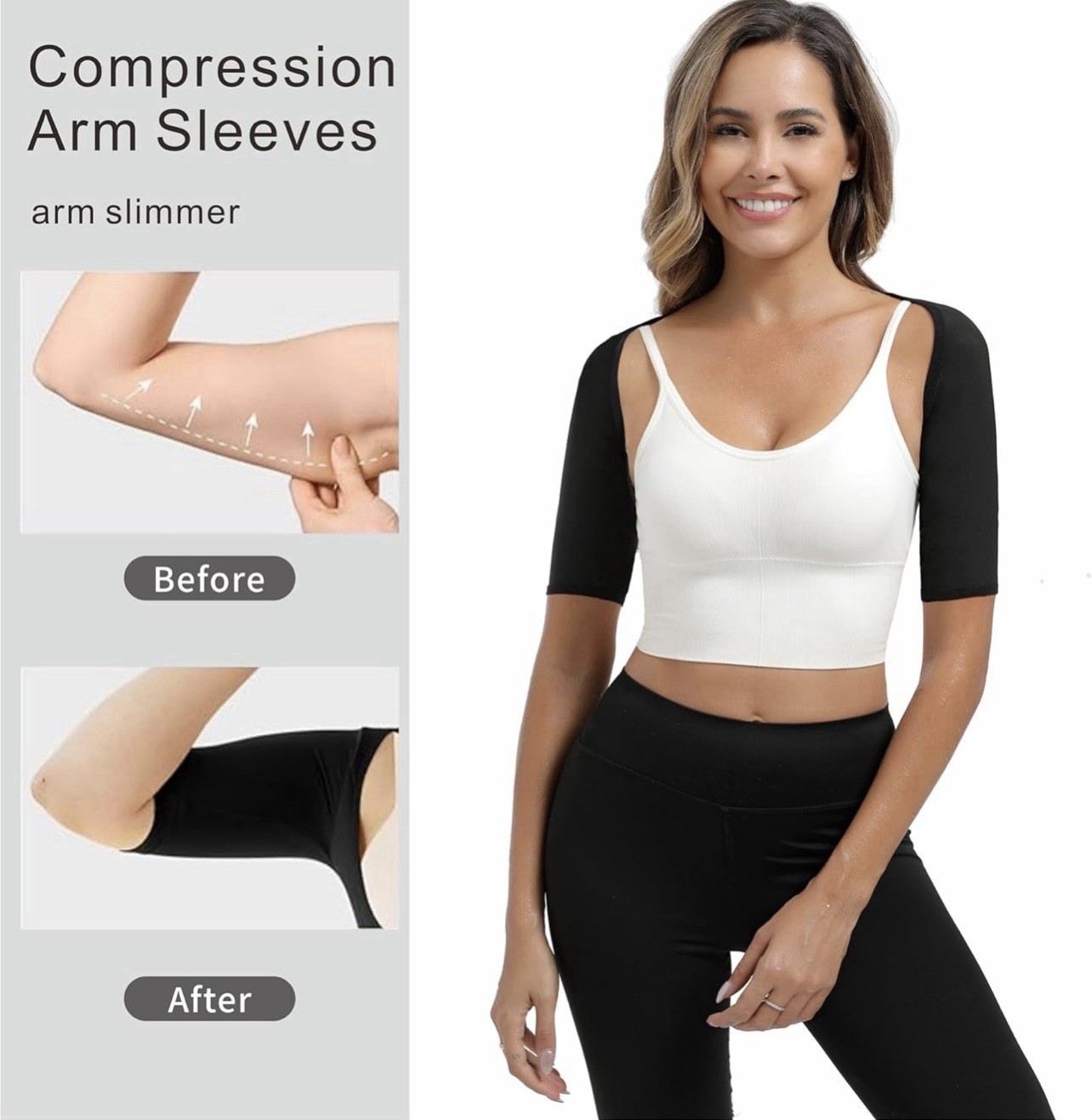 TIMESEEK Women’s Large Black Arm Trimmer Sleeves, New Sweat Compression Posture