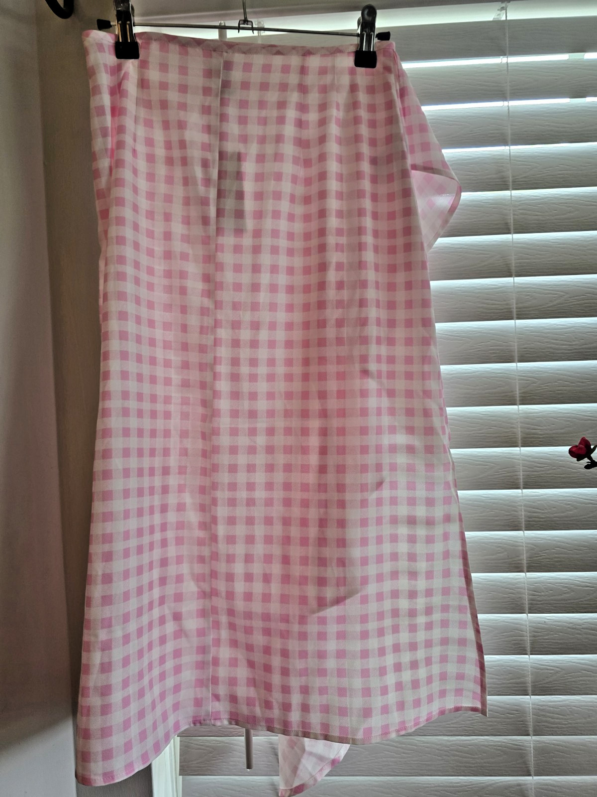 NWT Sokie Collective Womens Side Zip Ruffled Gingham Midi Skirt Pink White Sz S