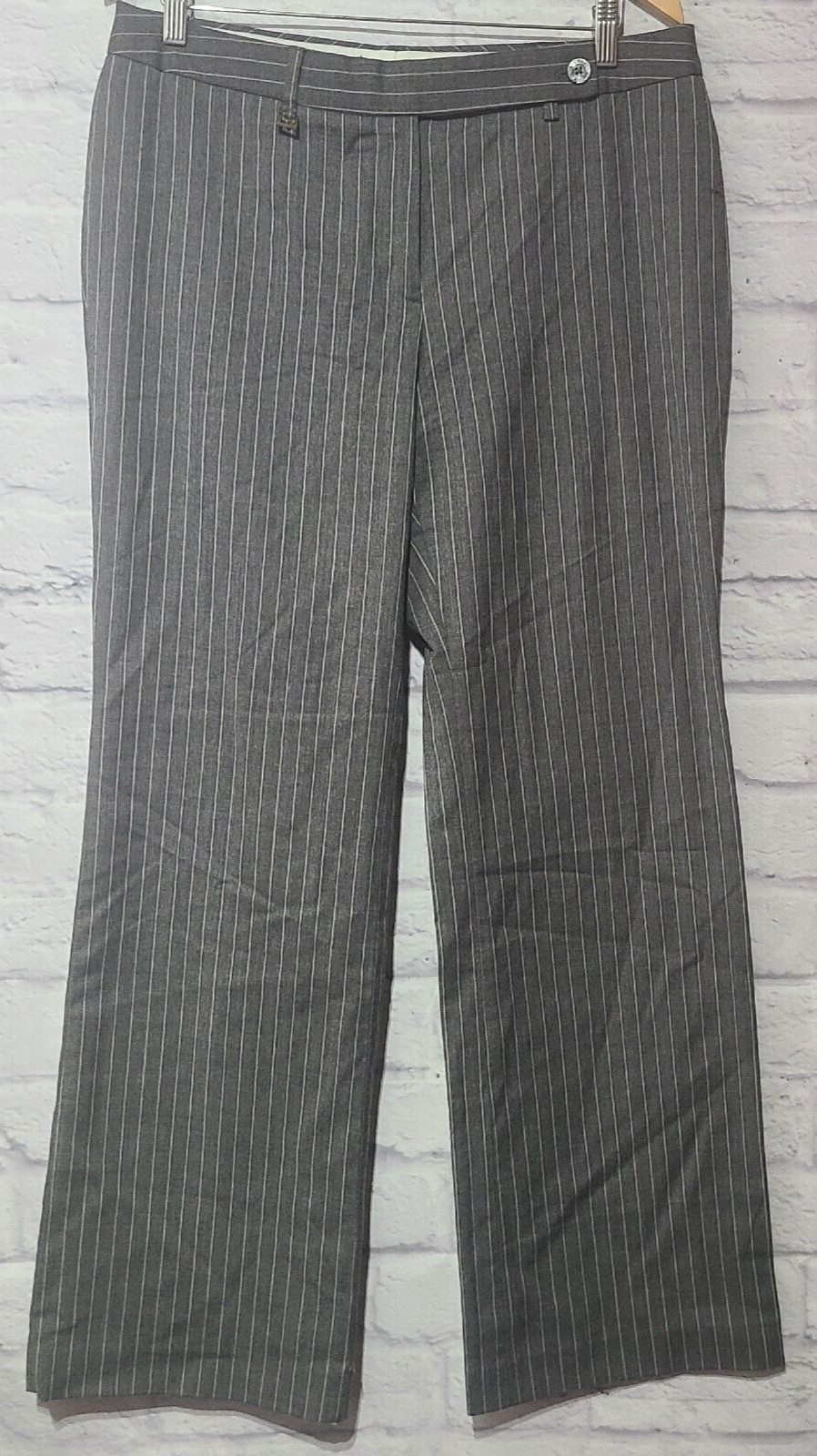 Michael Kors Wool Blend Pants Slacks Womens 12 Gray Pinstripes Wide Straight Leg