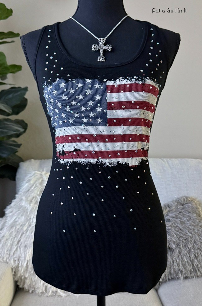 New Vocal Apparel Women’s Crystal Black American Flag Tank Top Shirt S M L XL