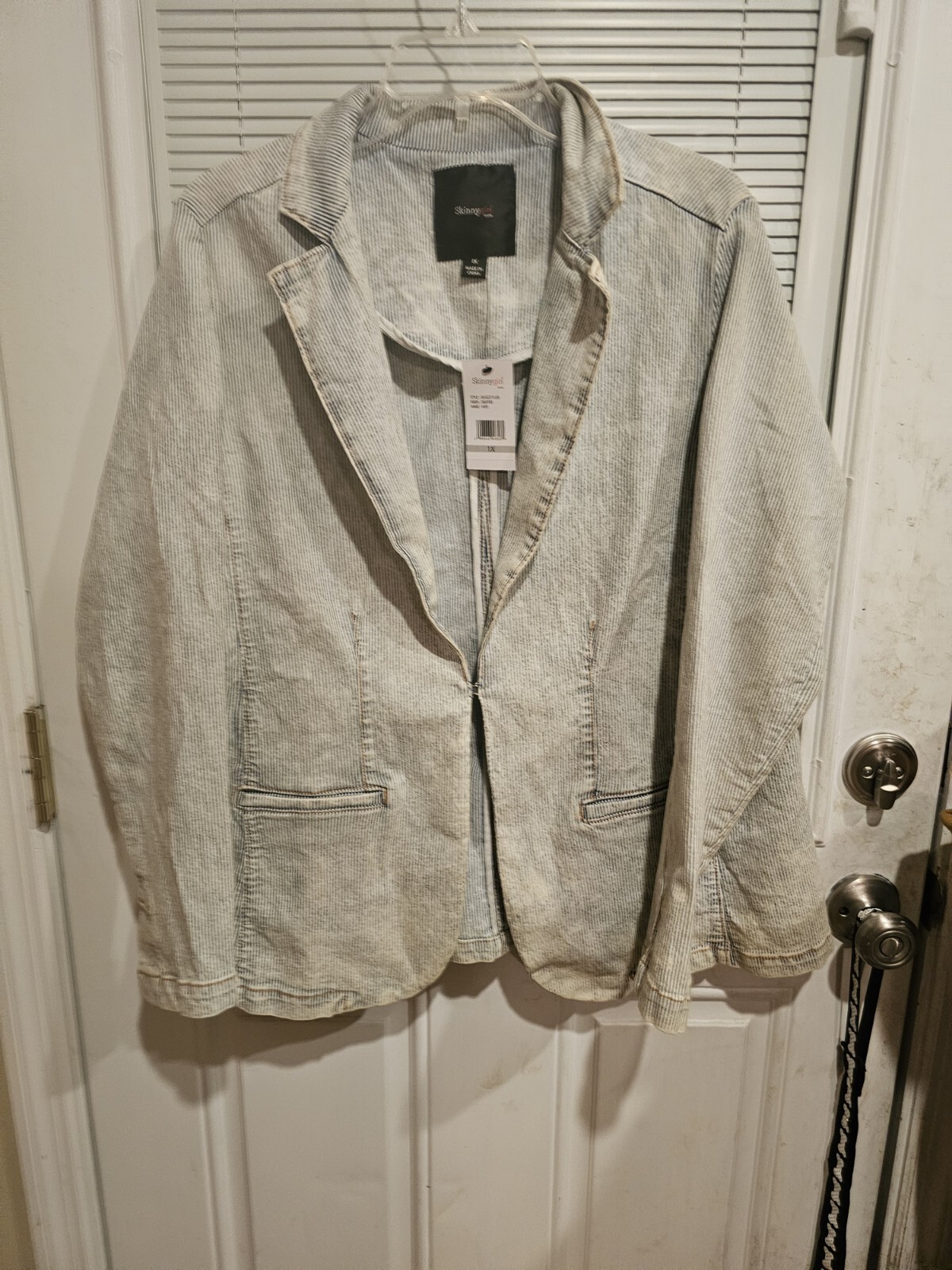 NWT SKINNYGIRL Kay Denim Blazer XL Tailored Striped Stretch 99%Cotton/1%Elastane