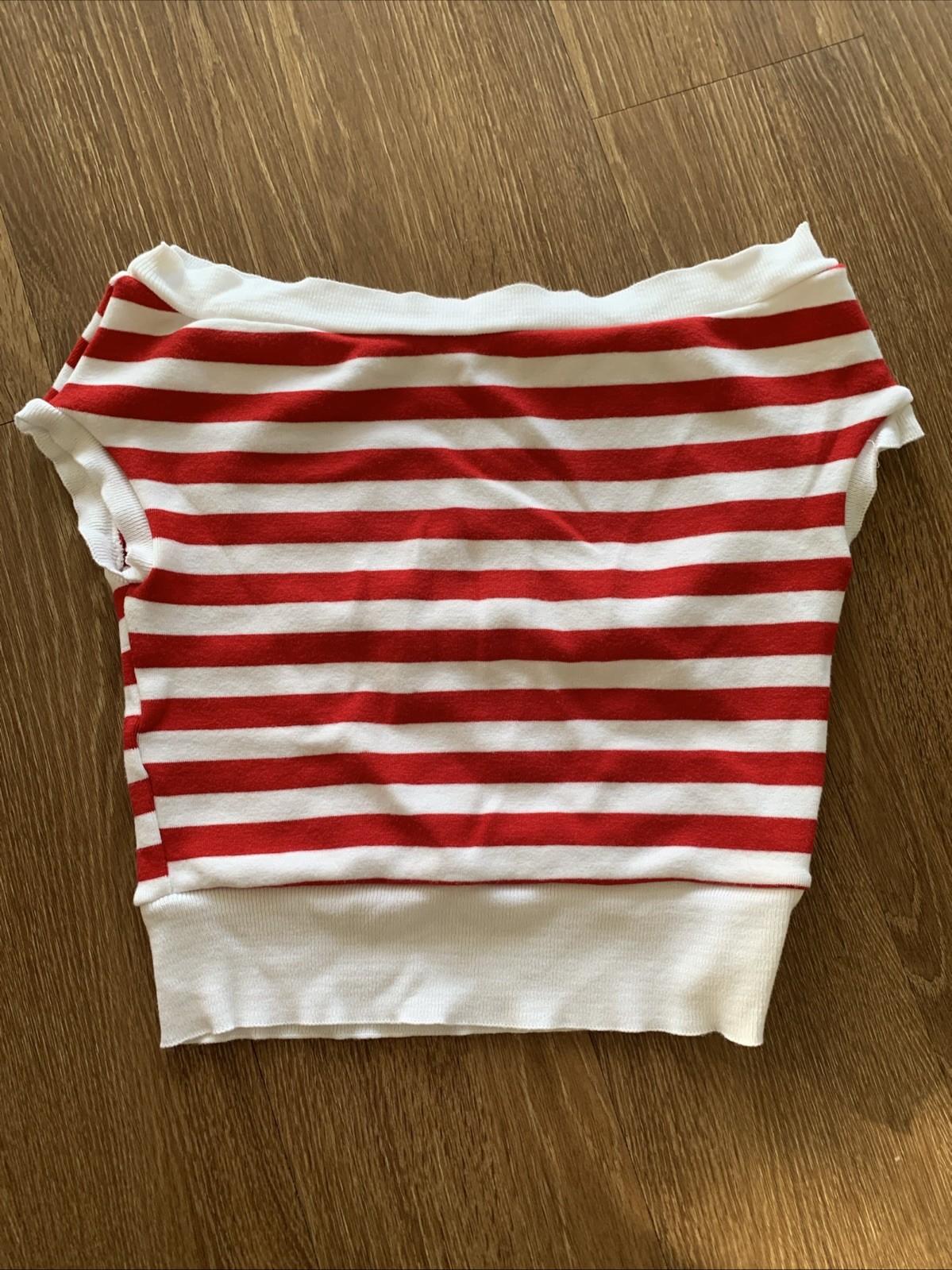 Zara Red/White Stripped Off The Shoulders Crop Top W Cap Sleeves