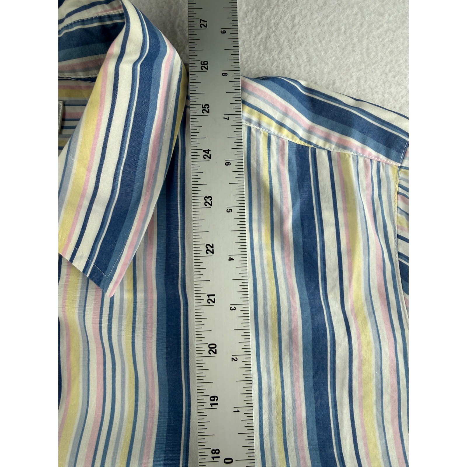 Talbots Woman Blue Yellow Pink Striped Button Down 3/4 Sleeve Shirt Plus Size