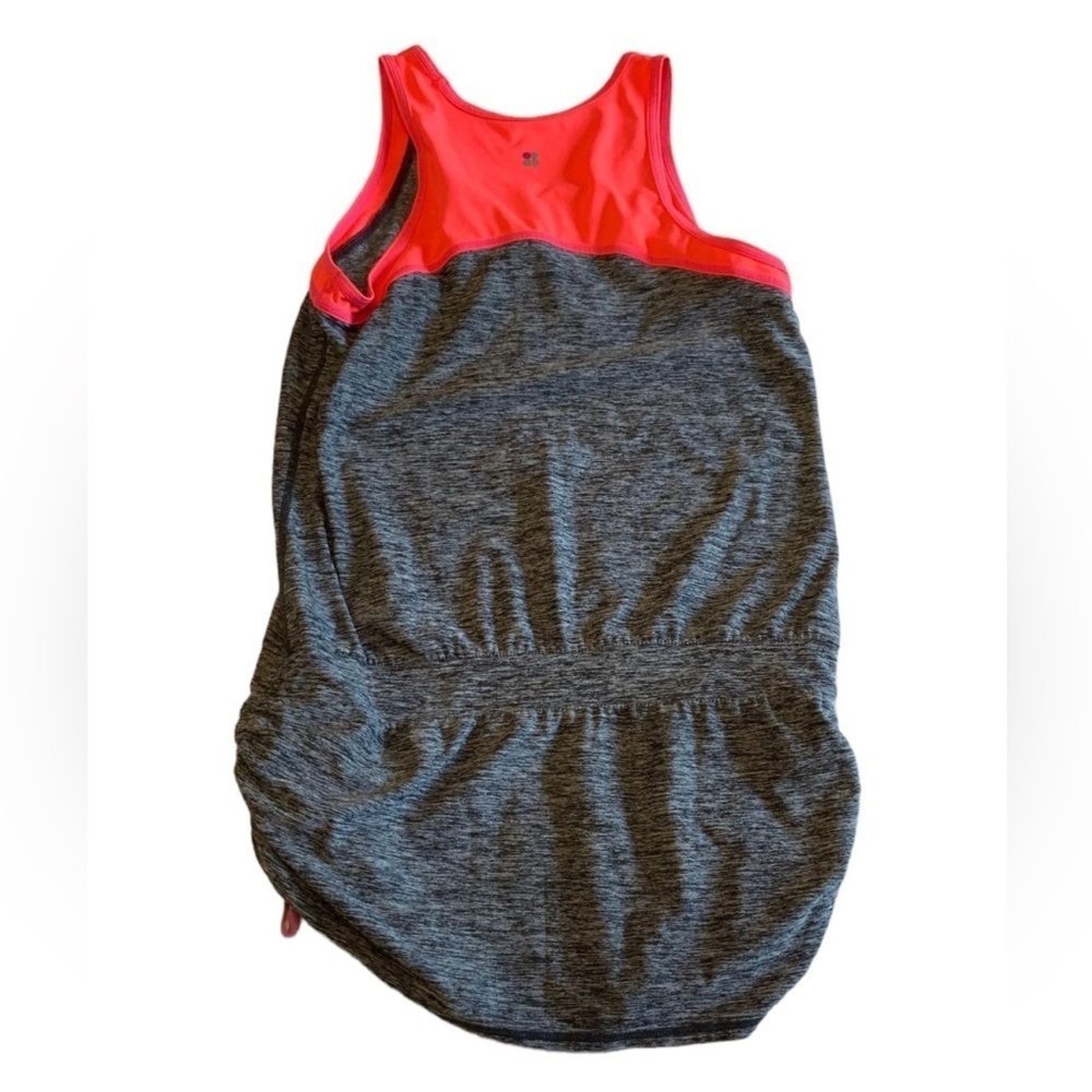 SWEATY BETTY GREY HEATHERED ORANGE PINK RUCHE SIDES STREETWEAR TANK TOP M