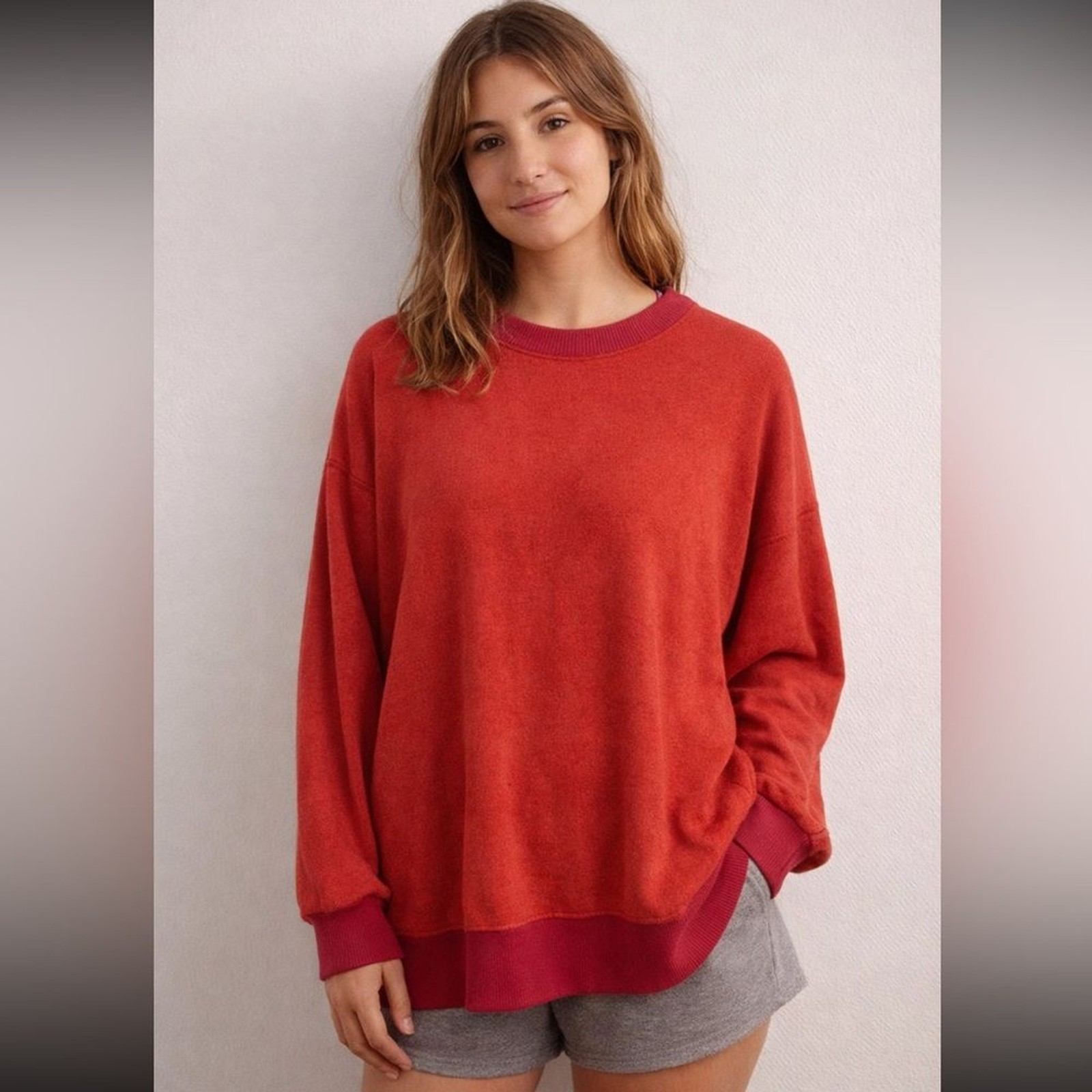 Aerie Oversized Cozy Sweatshirt Red Size Small