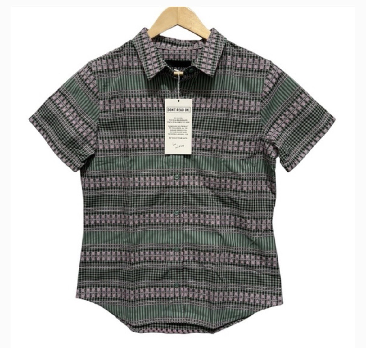 NEW Wildfang Essential Button Up Short Sleeve Shirt Gingham Sage Size XS NWT