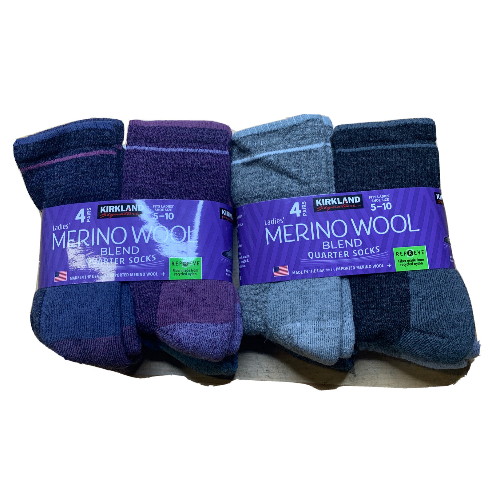 Kirkland Signature Ladies` Merino Wool Quarter Socks 4 Pack Variety
