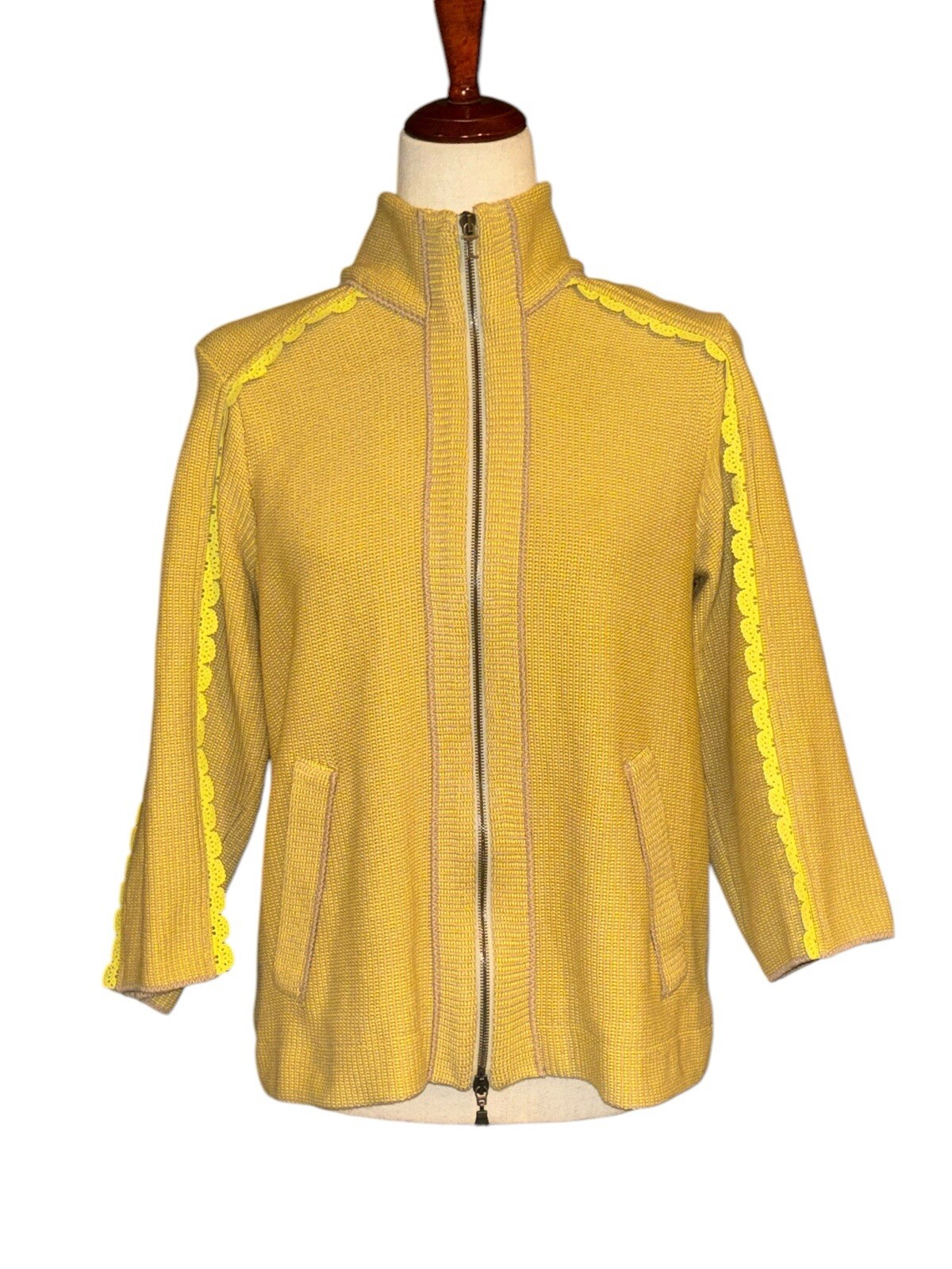 TRICOT CHIC Yellow Zip Sweater Jacket Women US 6 42 Designer Italy