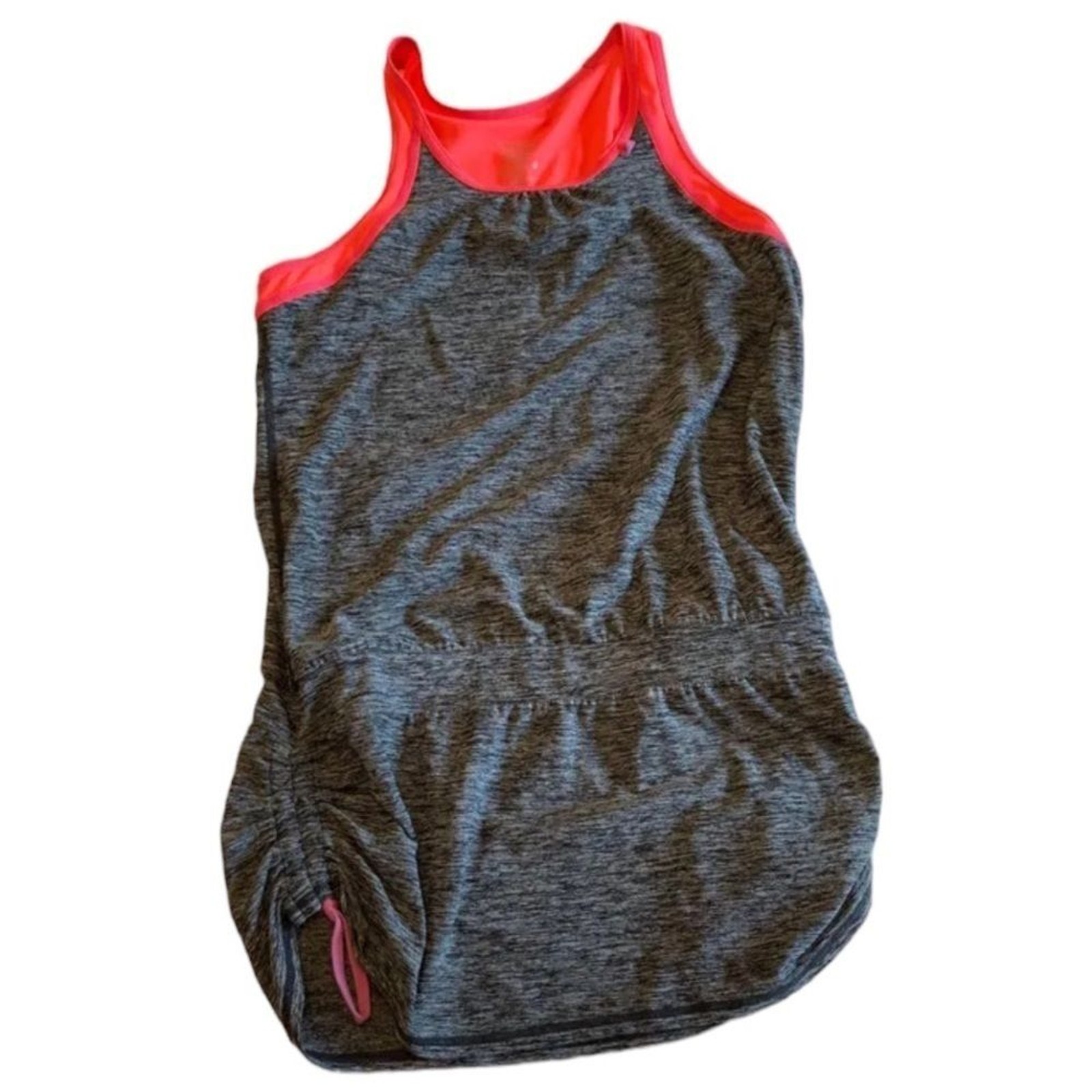 SWEATY BETTY GREY HEATHERED ORANGE PINK RUCHE SIDES STREETWEAR TANK TOP M