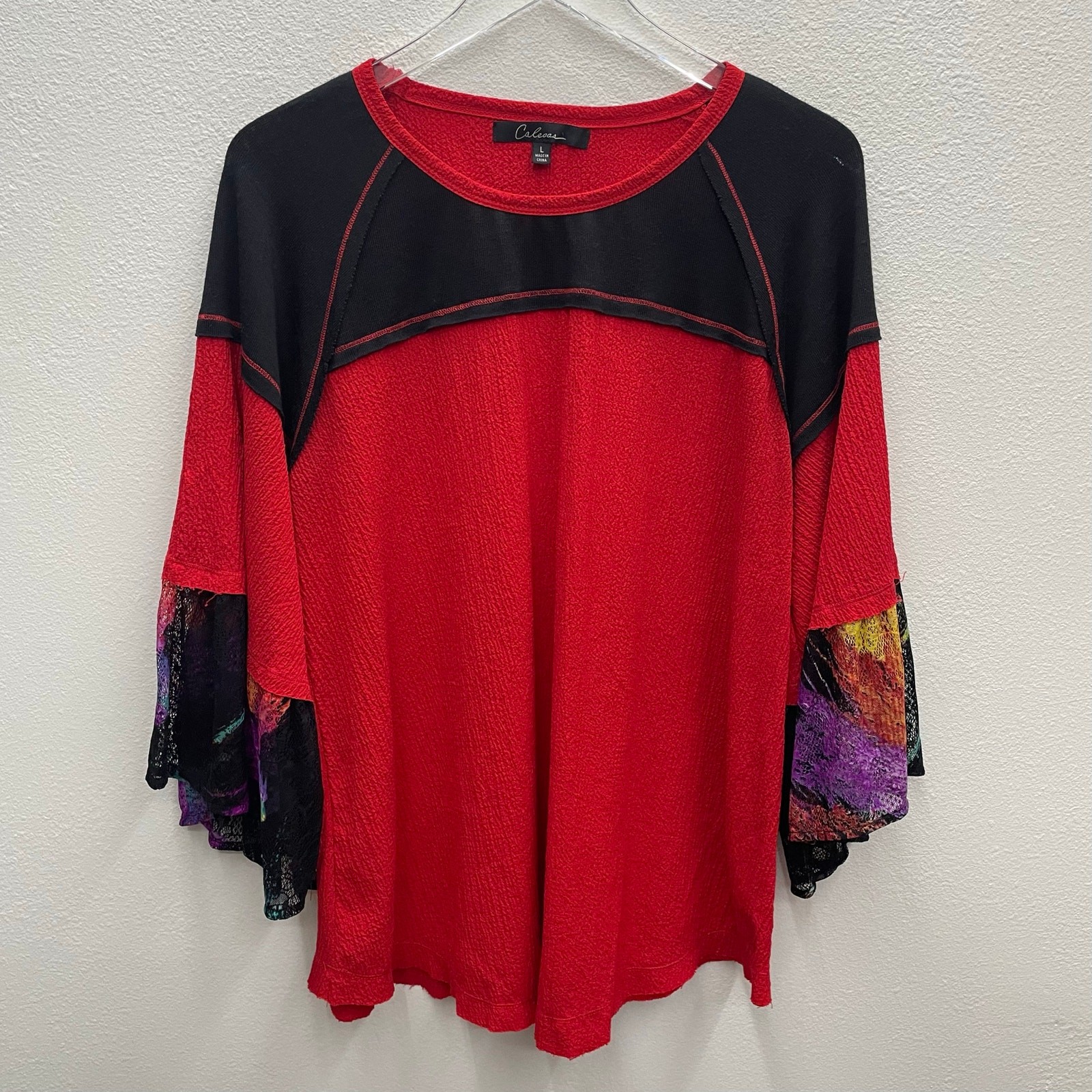 Calessa Red Blended Fabric Tunic Top Size Large