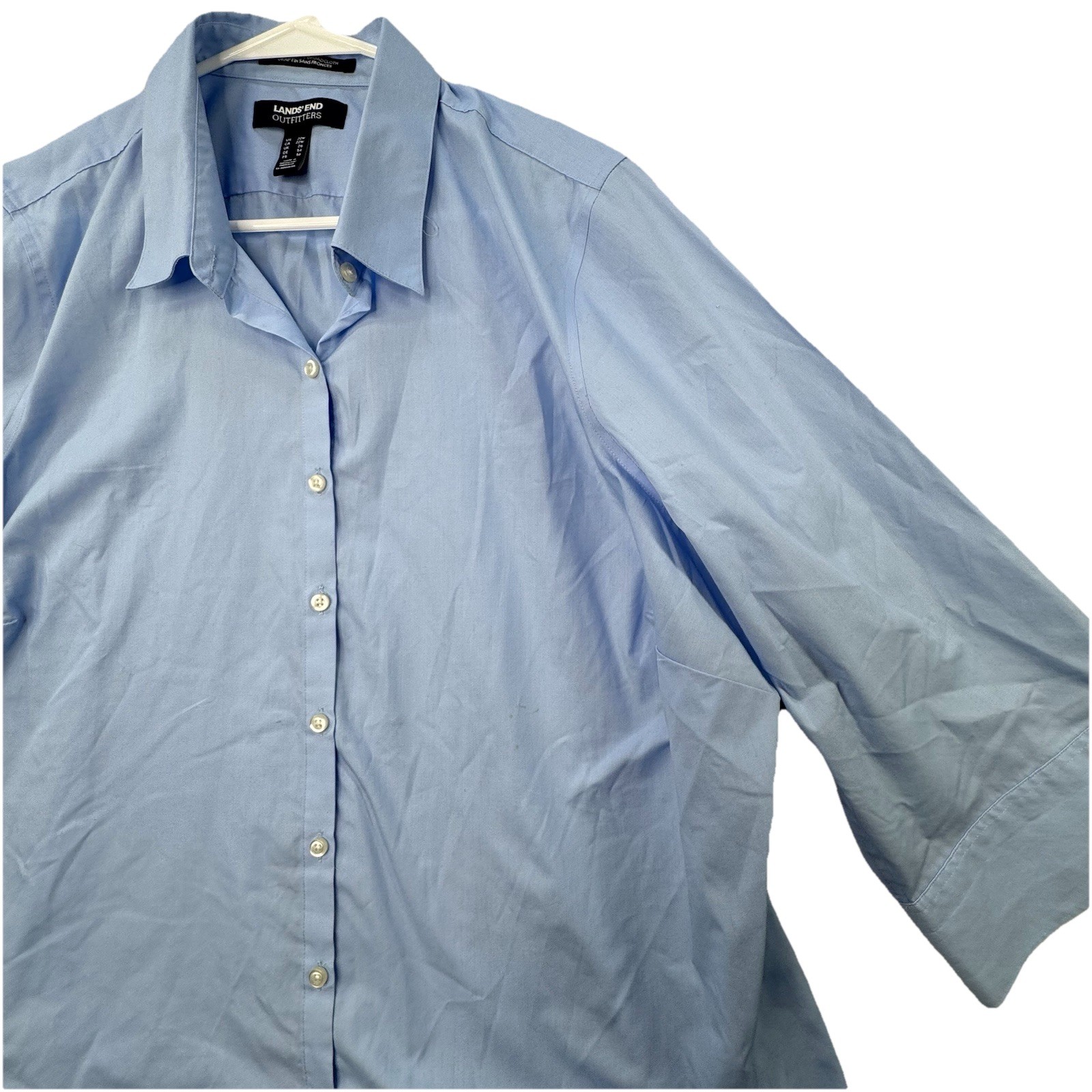 Lands End Outfitter 22W Wrinkle Free Broadcloth 3/4 Sleeve Button Up Dress Shirt