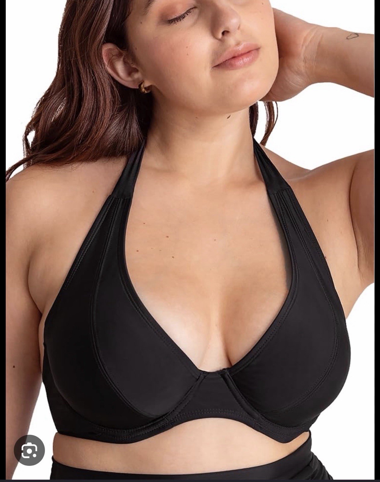 Womens SHAPERMINT Black Halter Bikini Top bathing suit swimsuit Large NWOT