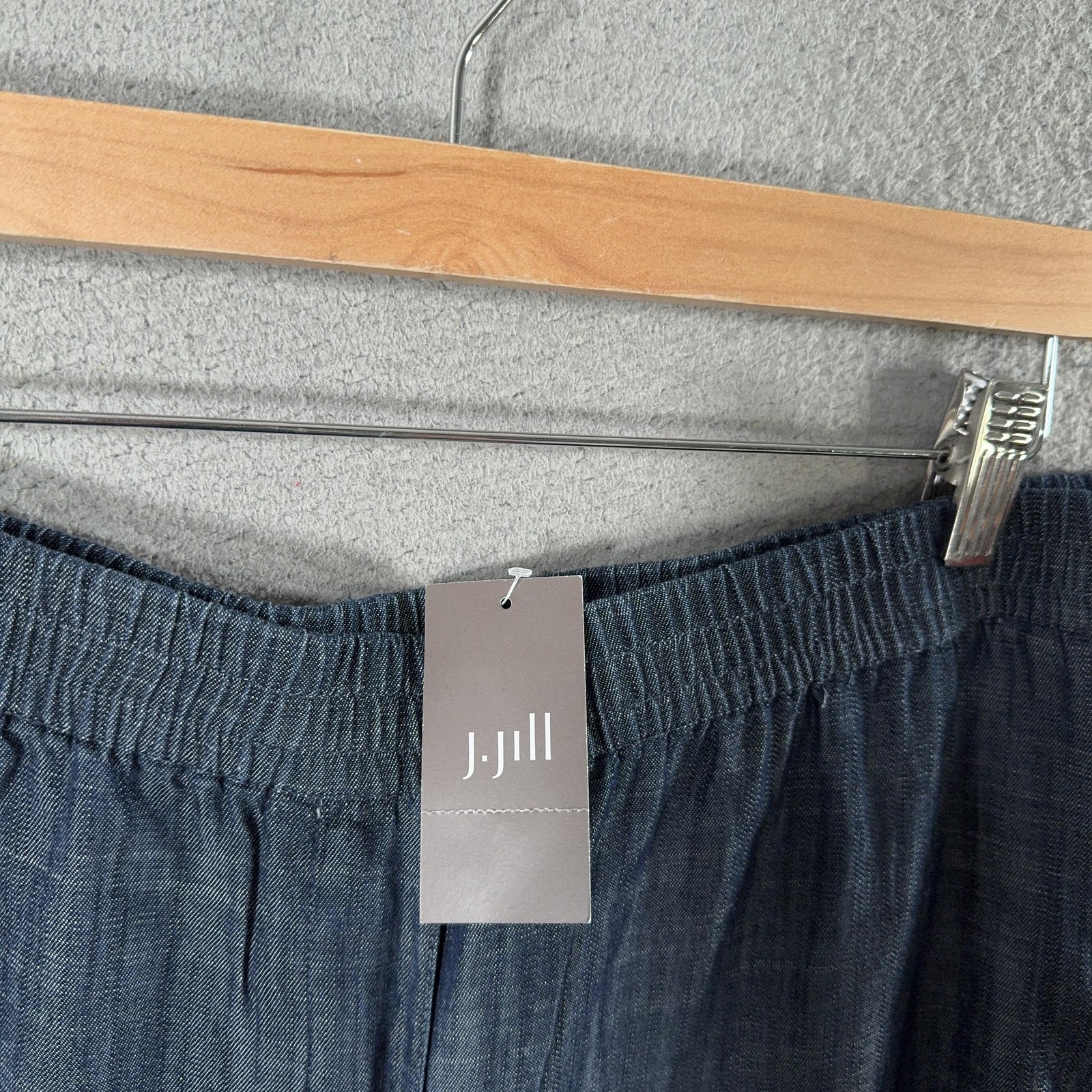 J. Jill Wide Leg Pants Women L Blue Indigo Chambray Tencel Lyocell Elastic Waist