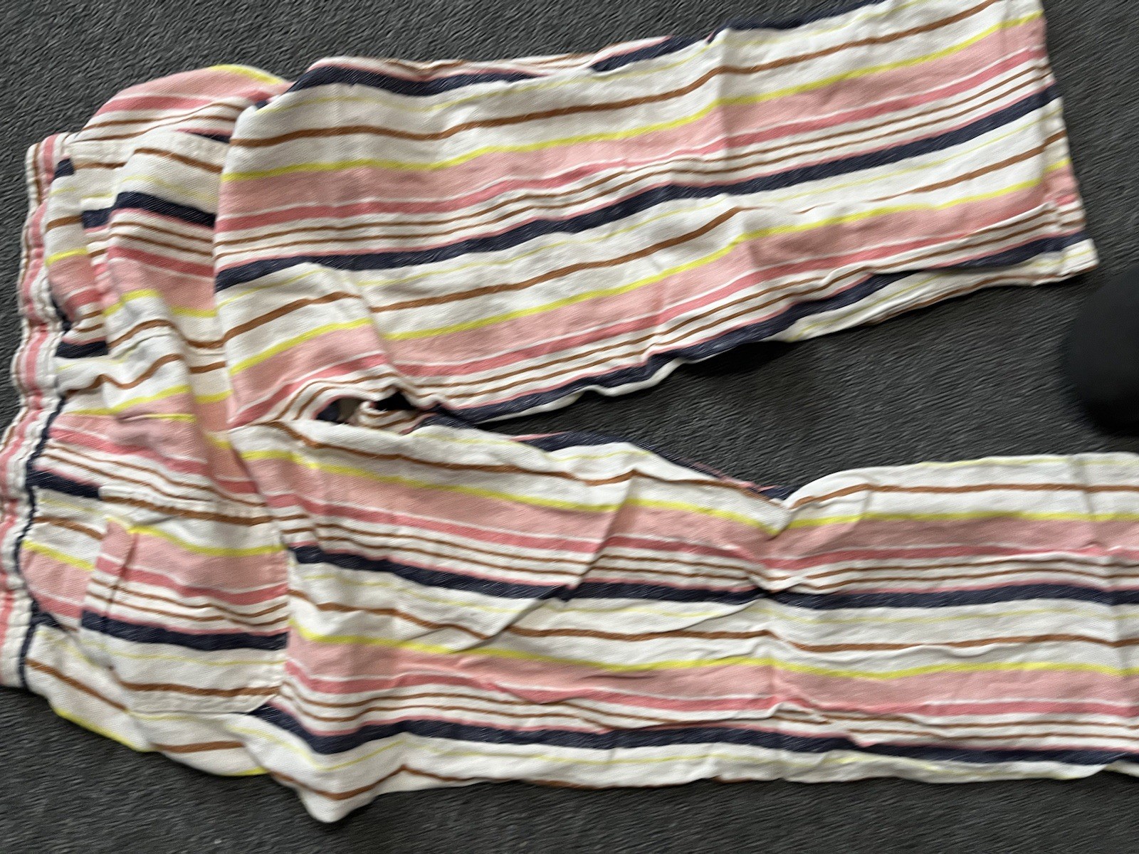 Old Navy Ivory Blue Yellow Pink Stripe Linen Blend Pants Sz Medium Beachy Spring