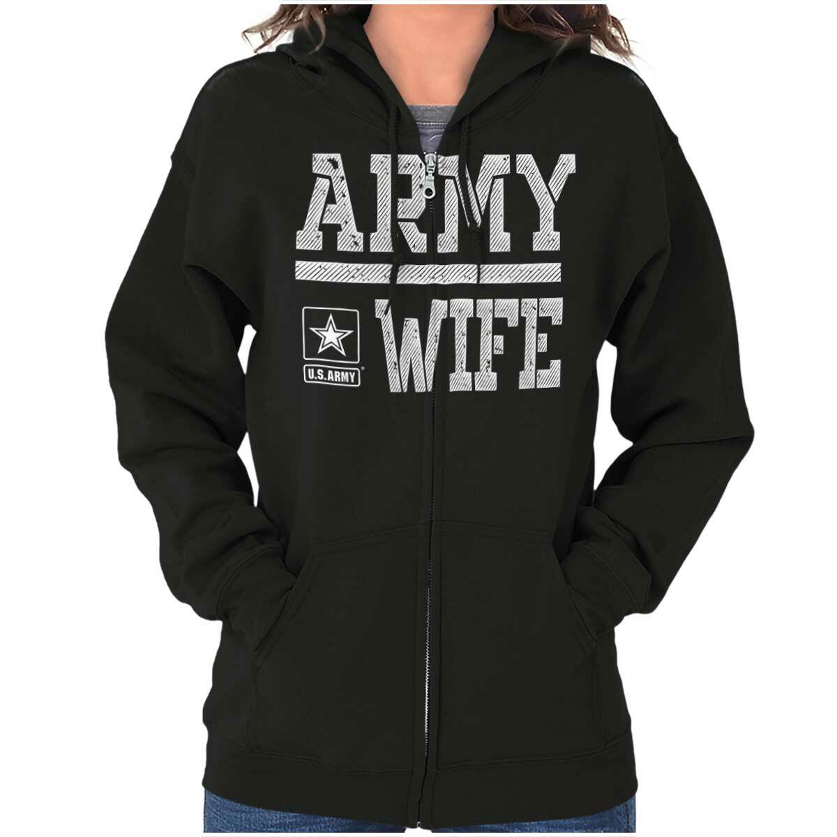 US Army Wife United States Military Logo Womens Zip Hooded Sweatshirt Hoodie