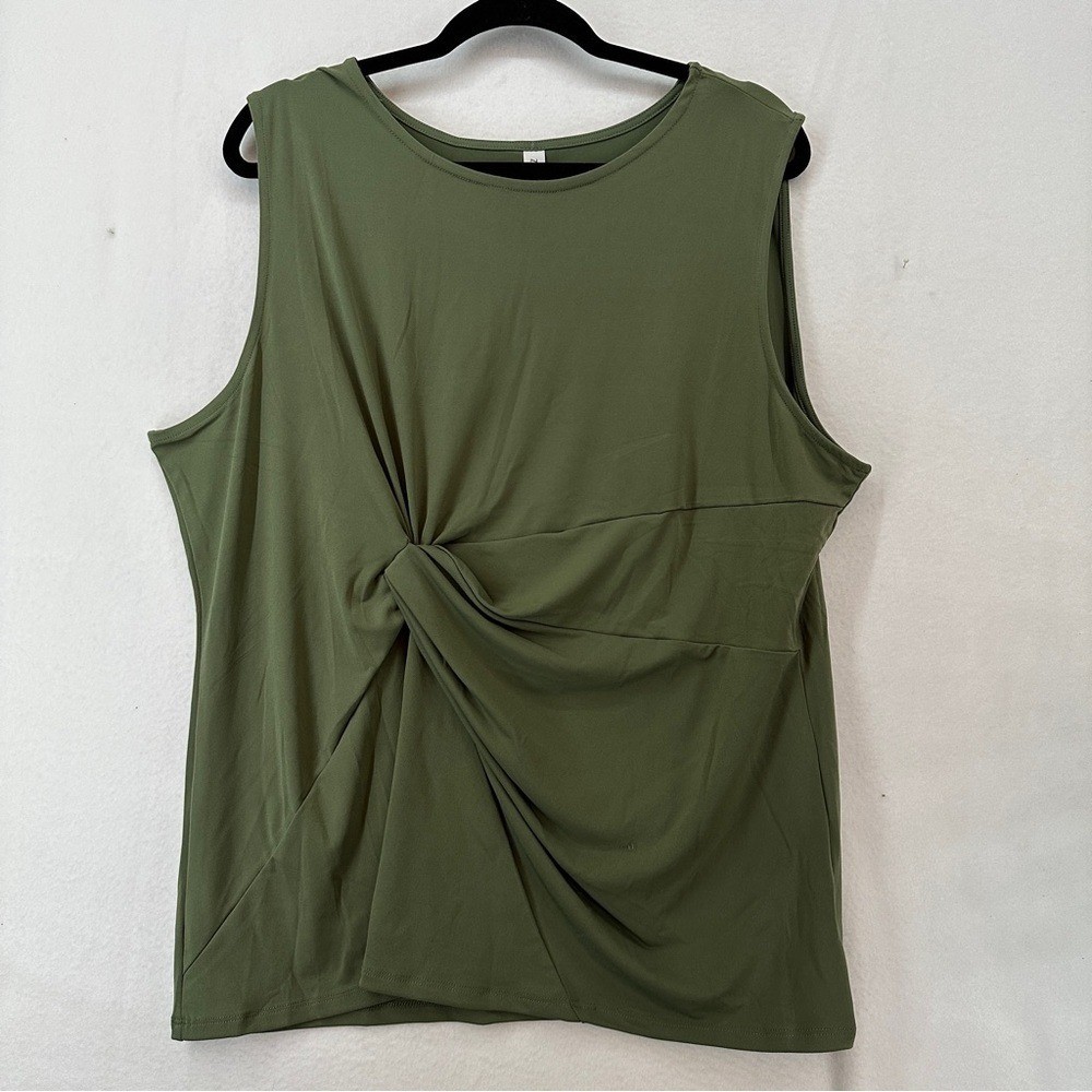 Zenana Outfitters Front Knot Sleeveless Top Blouse Womans Size 3X Green