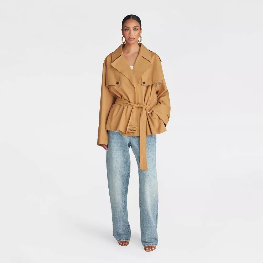 KBB by Kahlana The Belted Cropped Trench Jacket Light Brown Coat — Small 4/6