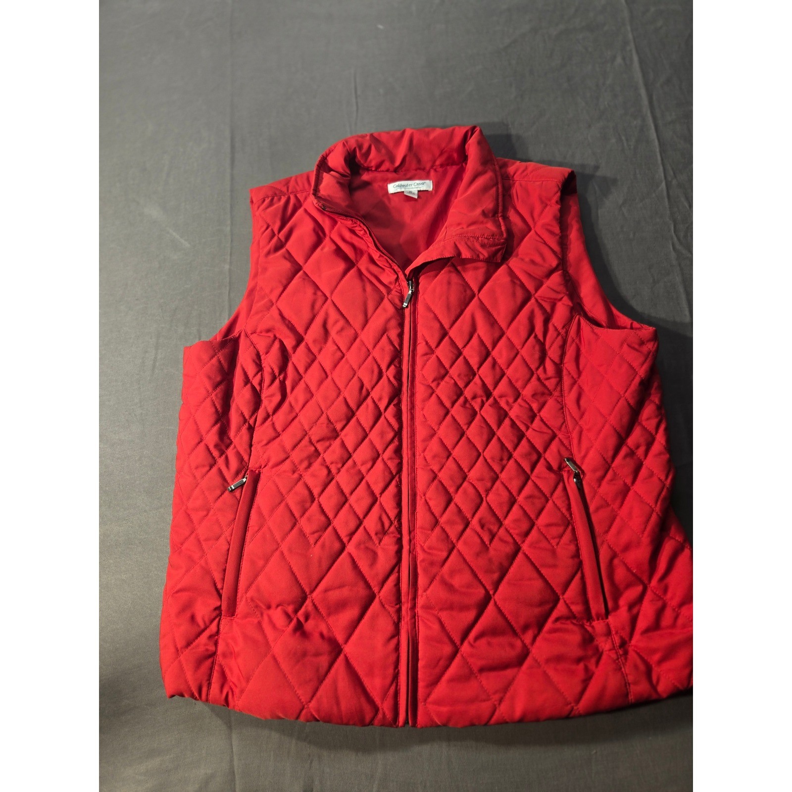 Coldwater Creek Red Quilted Zip Up Vest Mock Neck Diamond Stitch XL