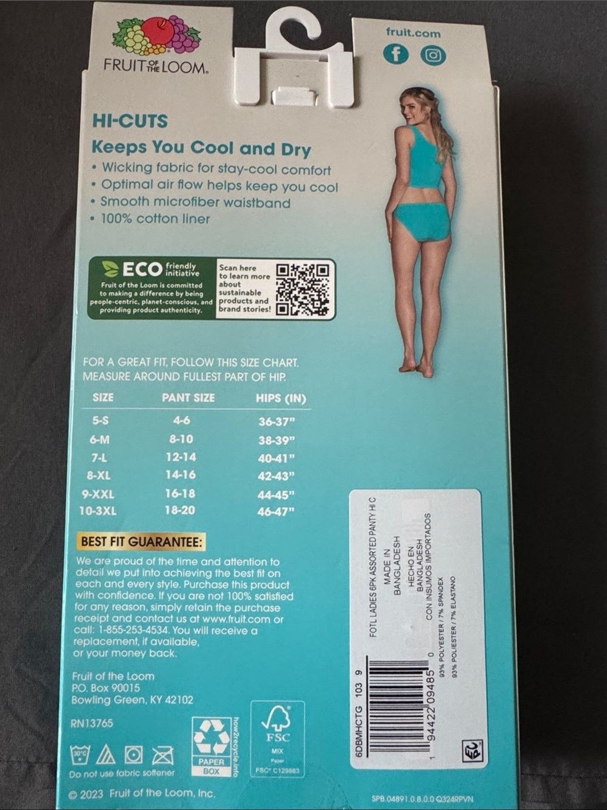 Fruit of The Loom Breathable Micro Mesh Hi Cut Women’s Underwear 6 pack