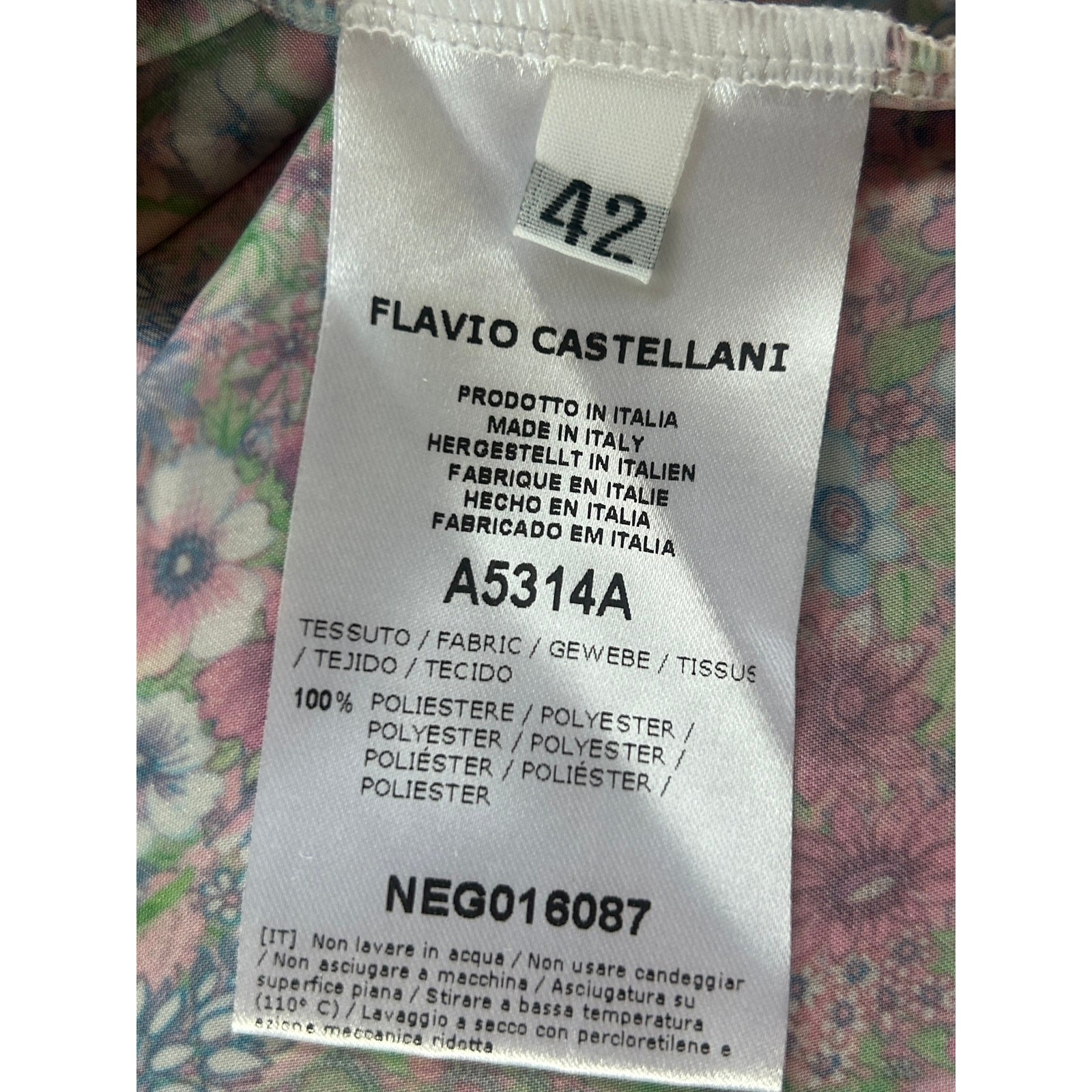Flavio Castellani Italy Floral Satin Tie Mini Dress 42 M Long Sleeve Wrap