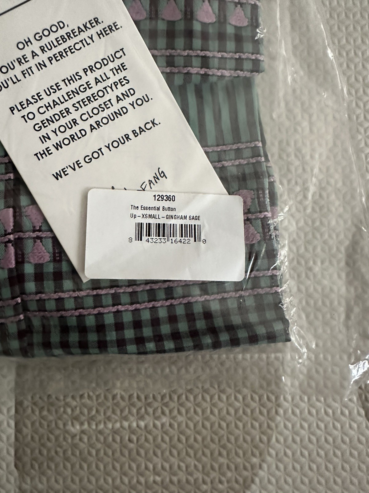 NEW Wildfang Essential Button Up Short Sleeve Shirt Gingham Sage Size XS NWT