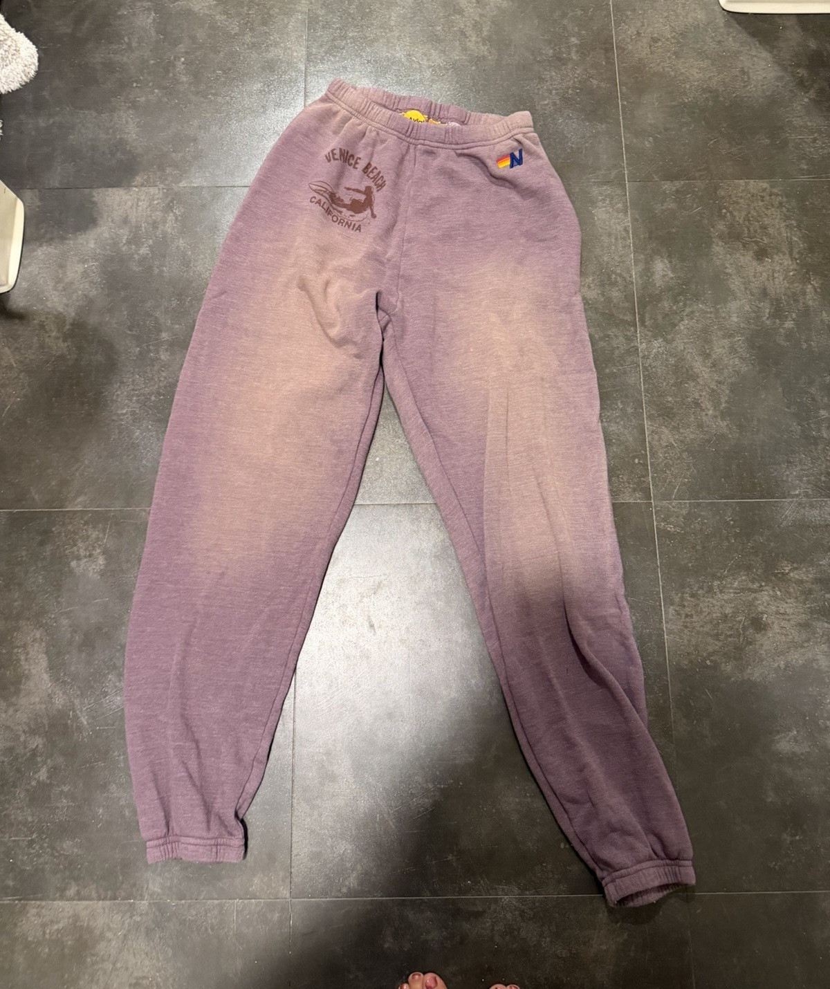 Aviator Nation Women’s Purple Fleece Cotton Jogger Pants S Drawstring Logo