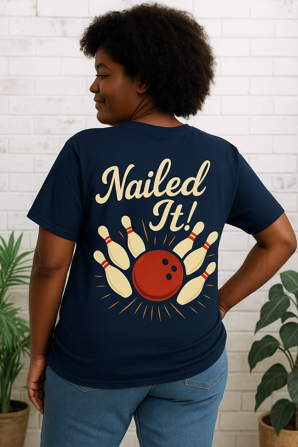 Womens L T Nailed It Unisex Tee Shirt Funny Sarcastic Bowling Joking for Ladies