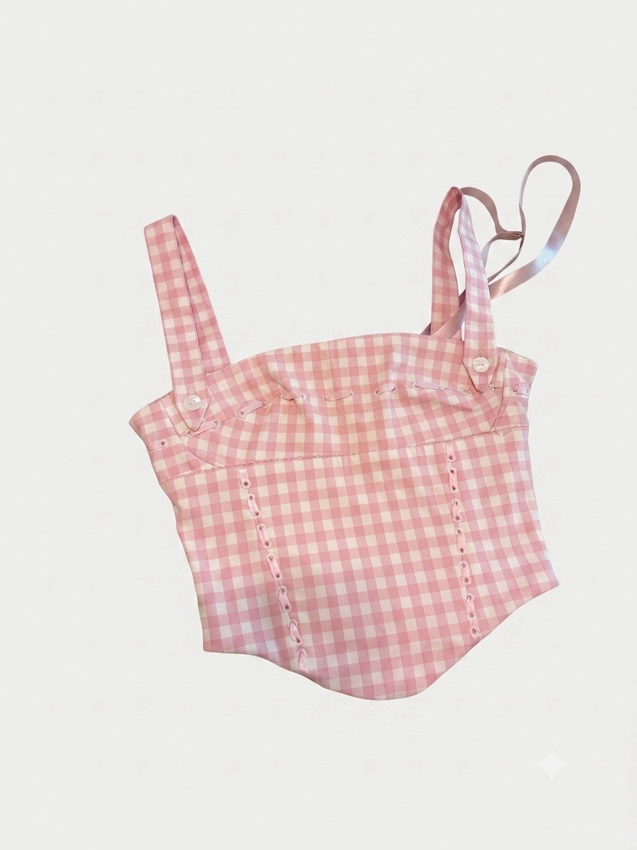 House of CB Gingham Pink Bustier Corset Top