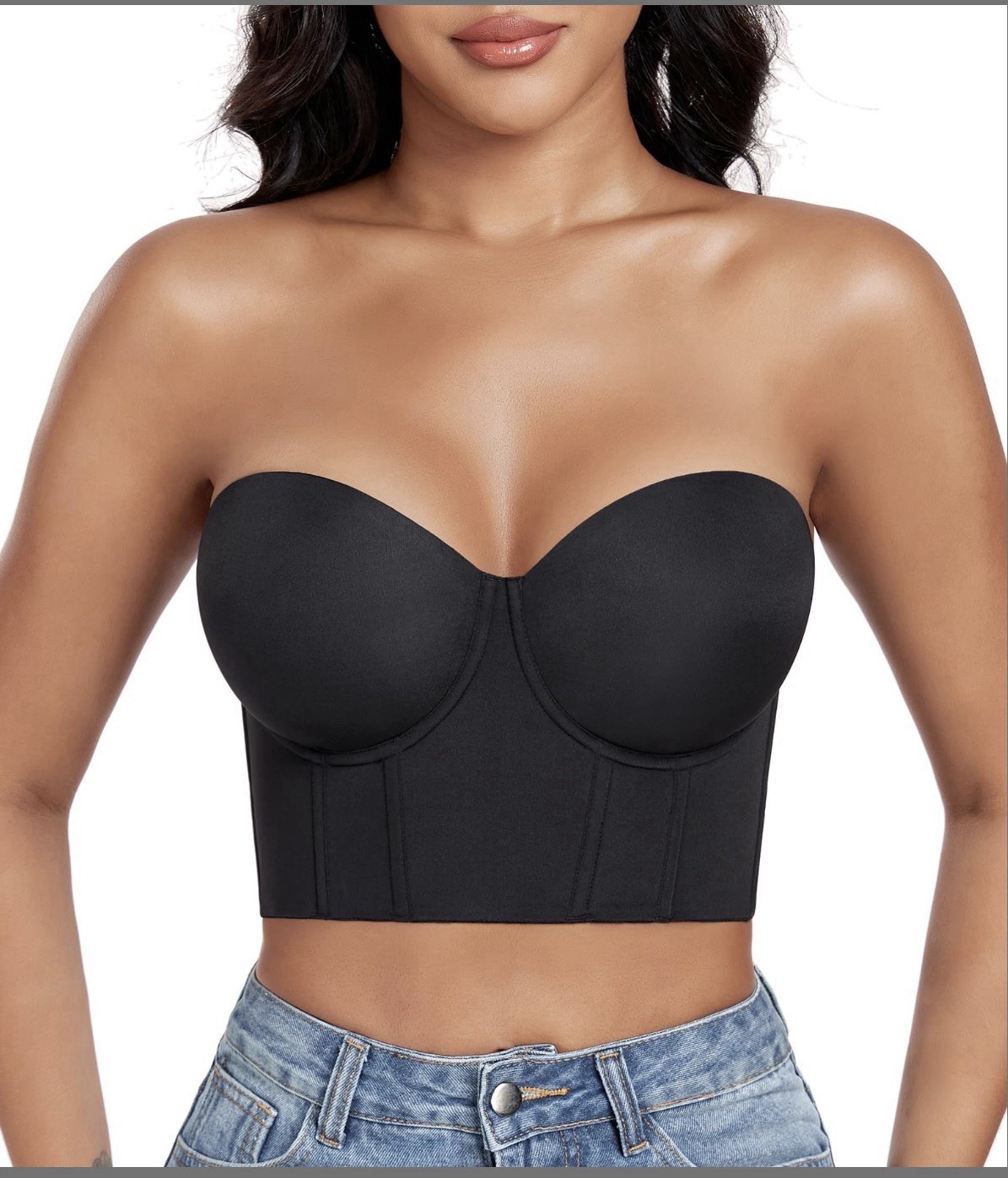 DotVol 34DD Longline Strapless Full Figure Underwire Corset Black Bra NWT