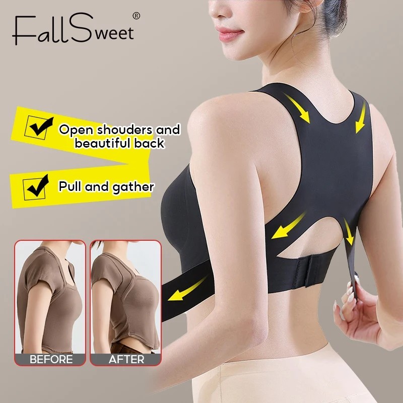 Women Posture Corrector Bra Wireless Back Support Lift Up Yoga Shapewear Bra