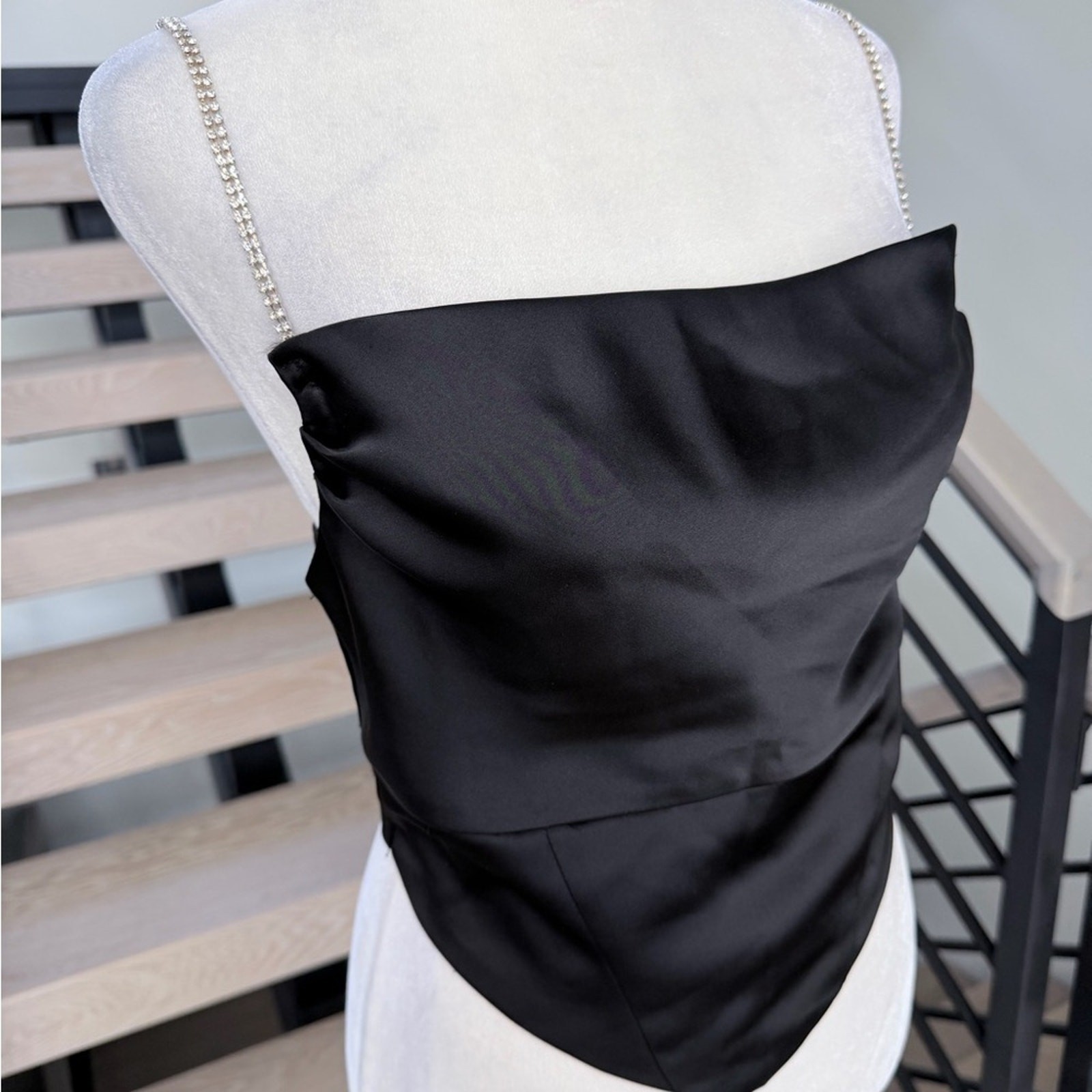 New Satin Black Top with Rhinestones size S