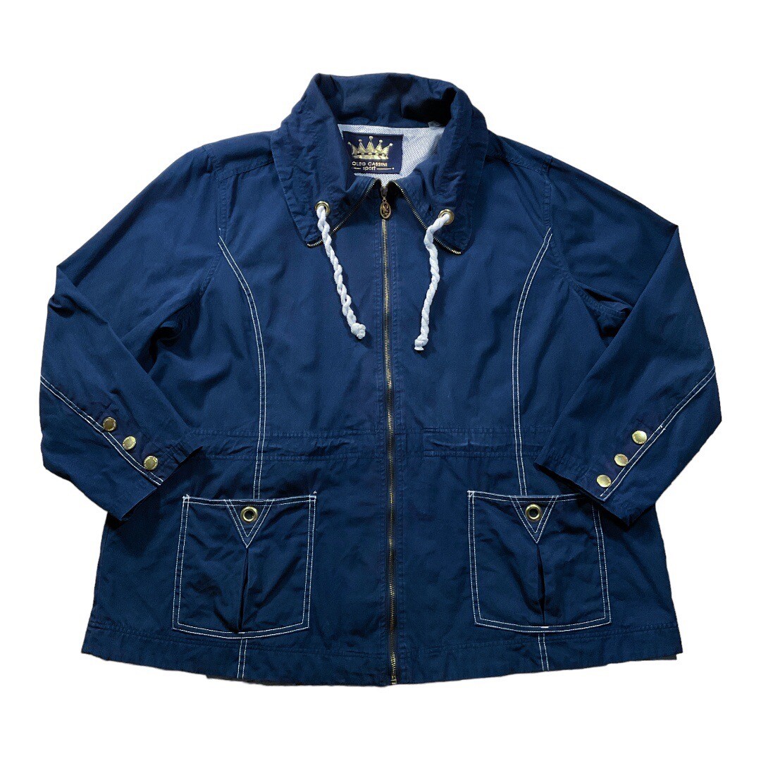 Oleg Cassini Womens Jacket sz 2X Navy Blue Zip Front Nautical Mesh Lined Pockets