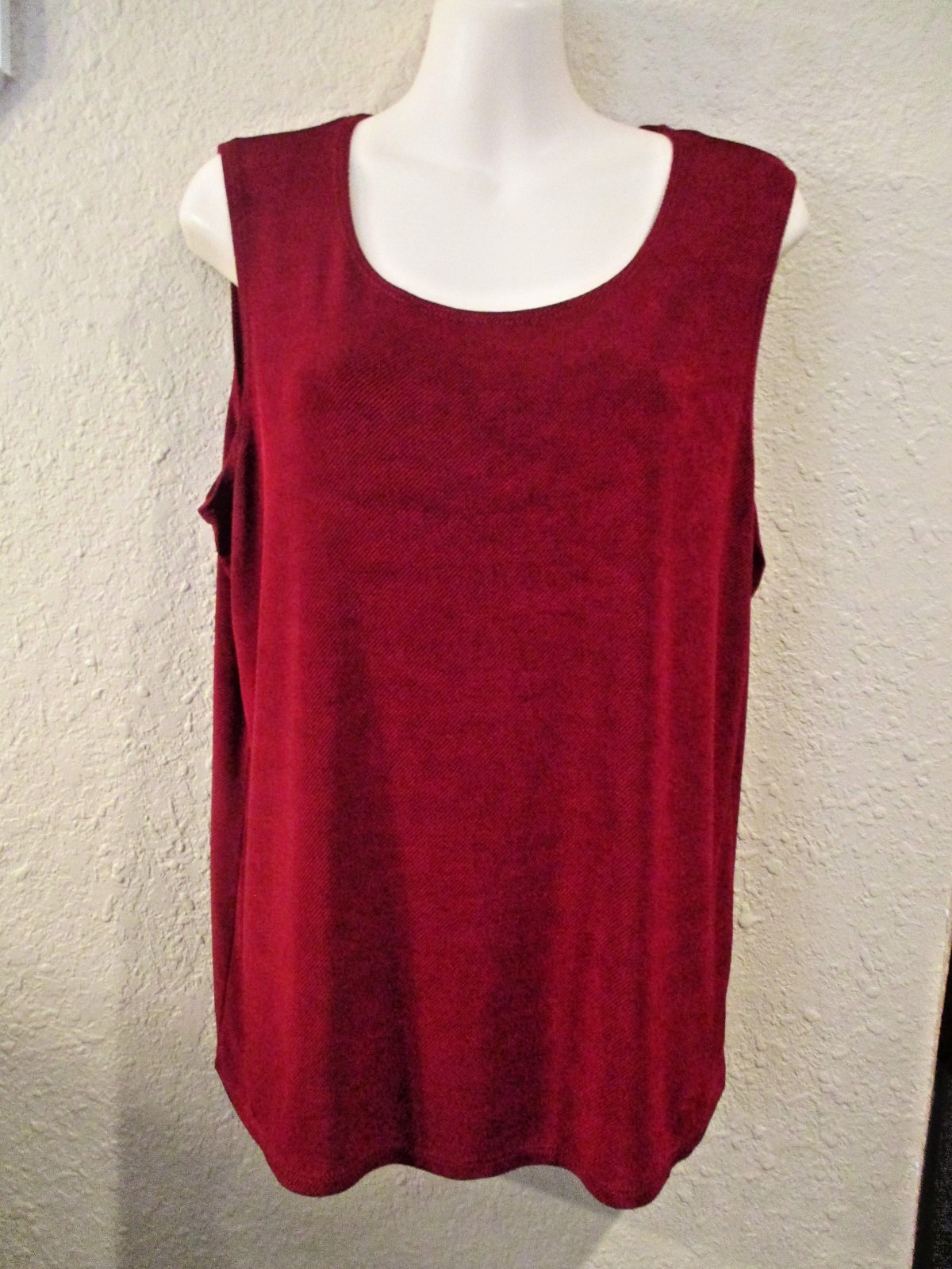 EXC! CITIKNITS Sz L Ruby Red/Wine “Tweed” Scoop-Nk Slinky Knit Traveler Top