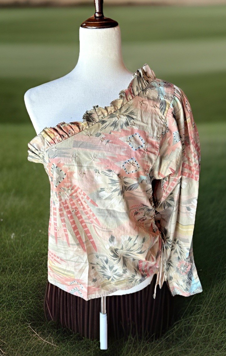 Chufy One Shoulder Floral Print Ruffle Memories of Arizona Boho Cotton Top Sz M
