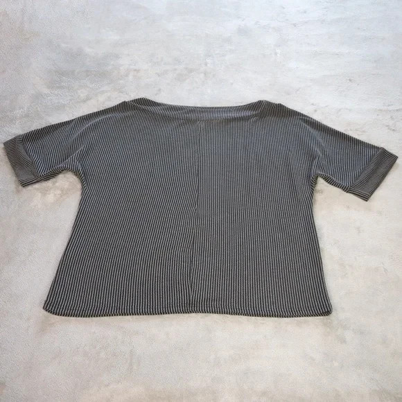 GSW Boat Neck Batwing Sleeve Cording Blouse Womens Medium Black Grey Ribbed Top
